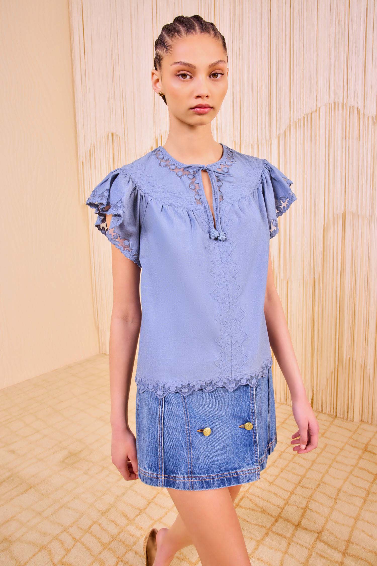 Ulla Johnson Effie Flutter Sleeve Top - Chambray - Image 4