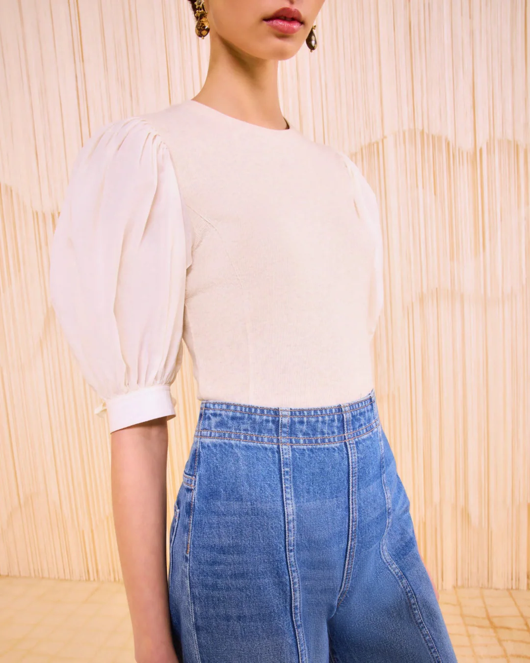 Ulla Johnson Penelope Short Sleeve Top - Ivory Melange - Image 2
