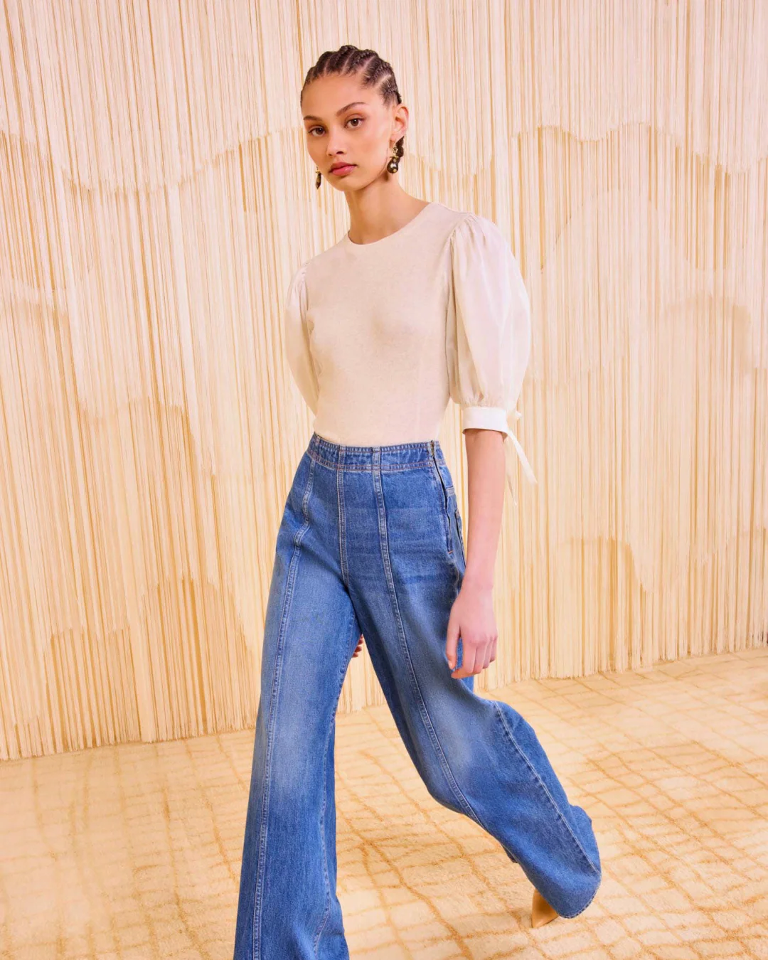 Ulla Johnson Penelope Short Sleeve Top - Ivory Melange - Image 3