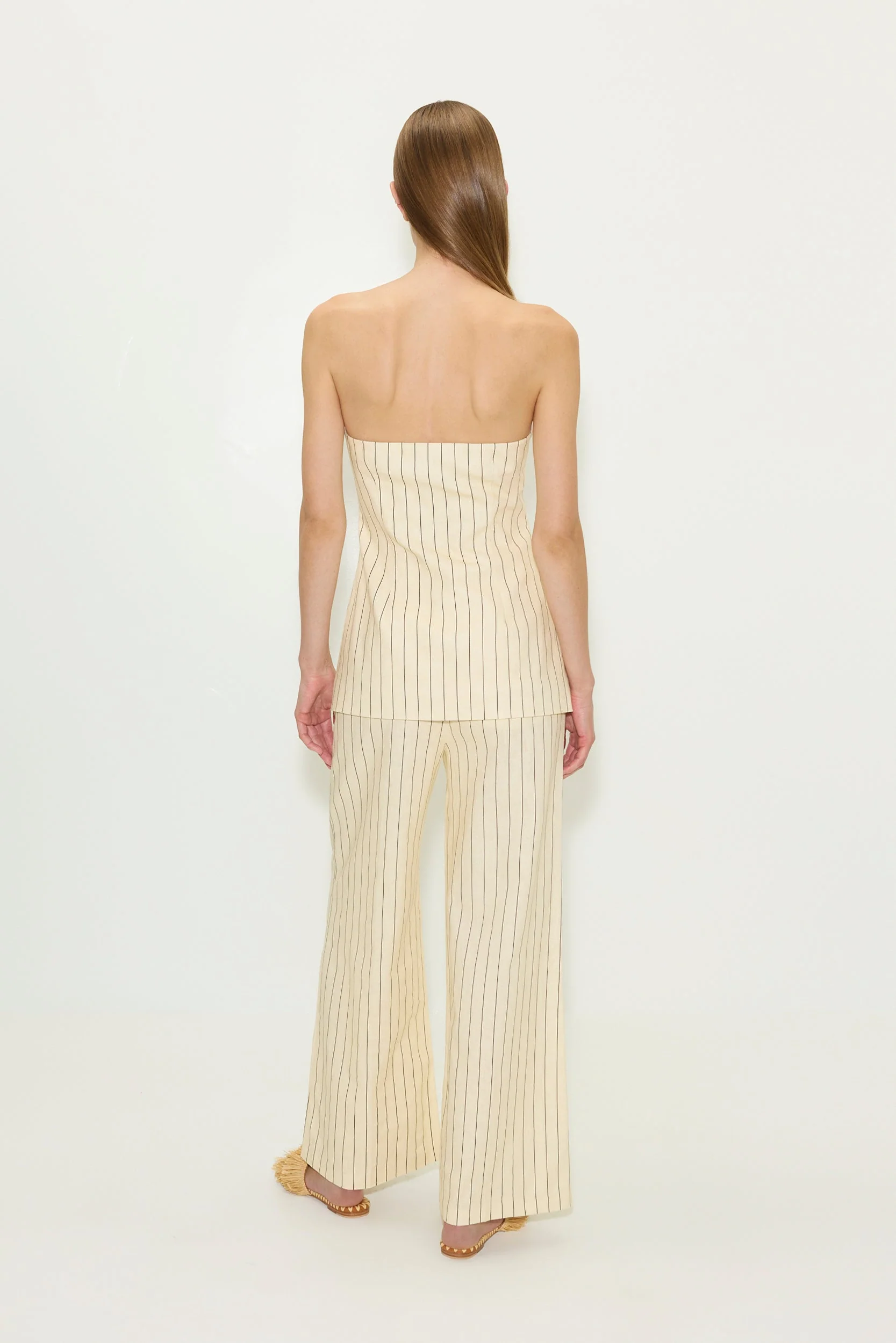 Simon Miller Mori Strapless Linen Top - Cream Pinstripe - Image 4
