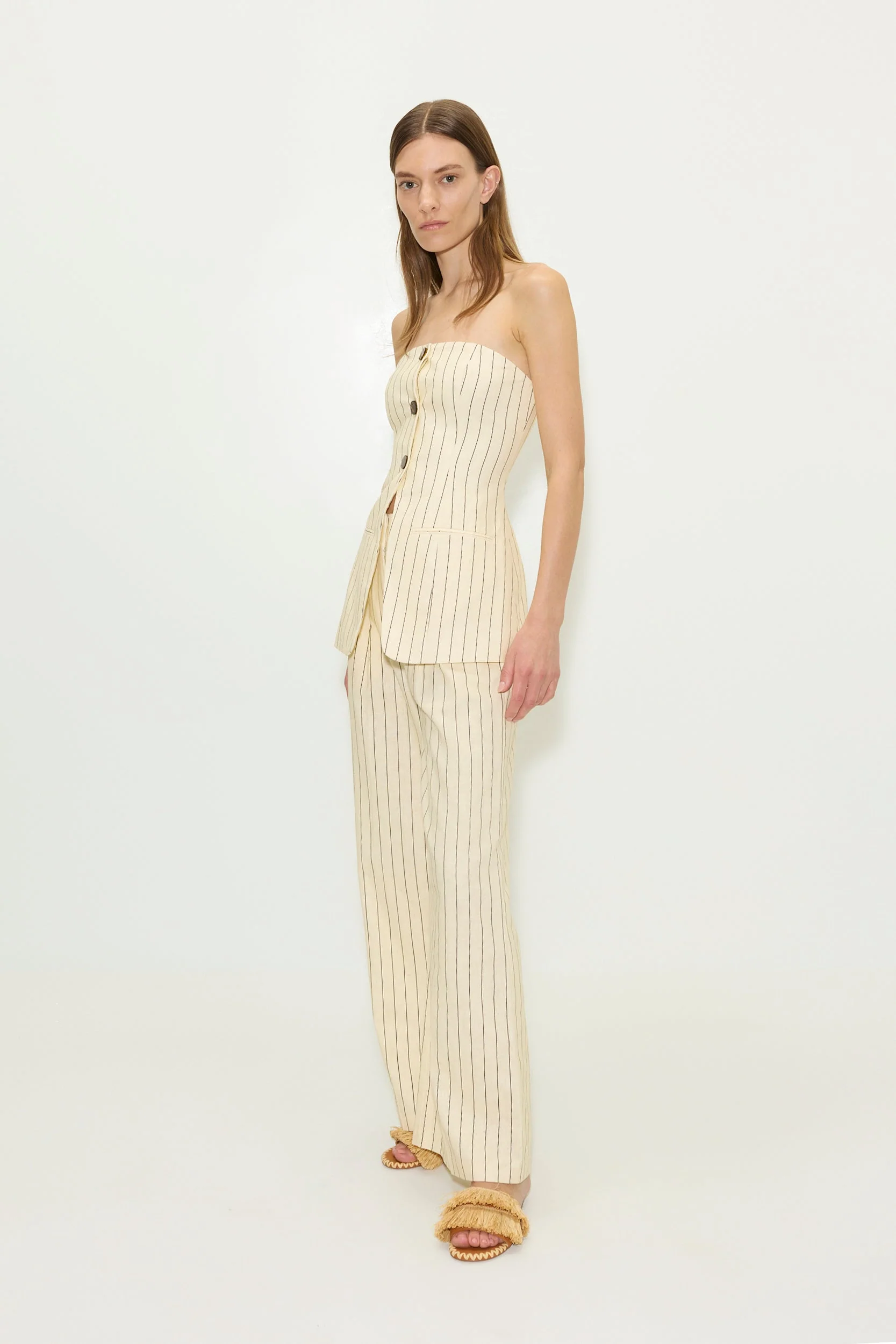 Simon Miller Mori Strapless Linen Top - Cream Pinstripe - Image 5