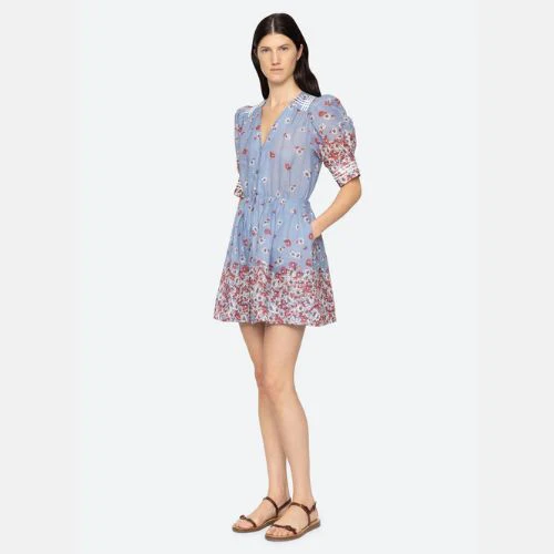 Sea NY Whitney Puff Mini Dress - Blue - Image 3