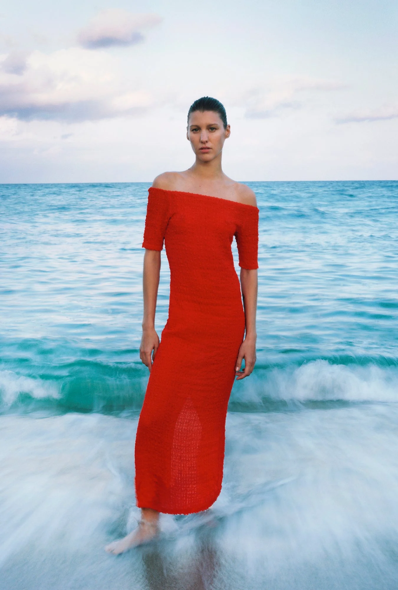Silk Laundry Pebble Off The Shoulder Dress - Snapper - Image 2