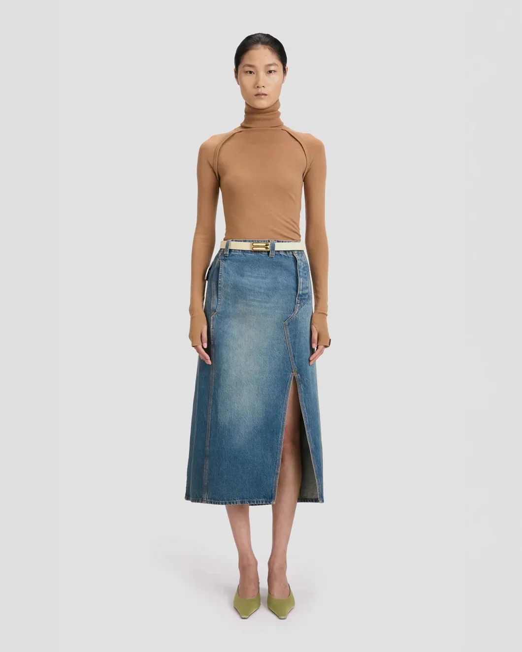 Victoria Beckham Asymmetric Utility Skirt - Medium Wash Denim - Image 2