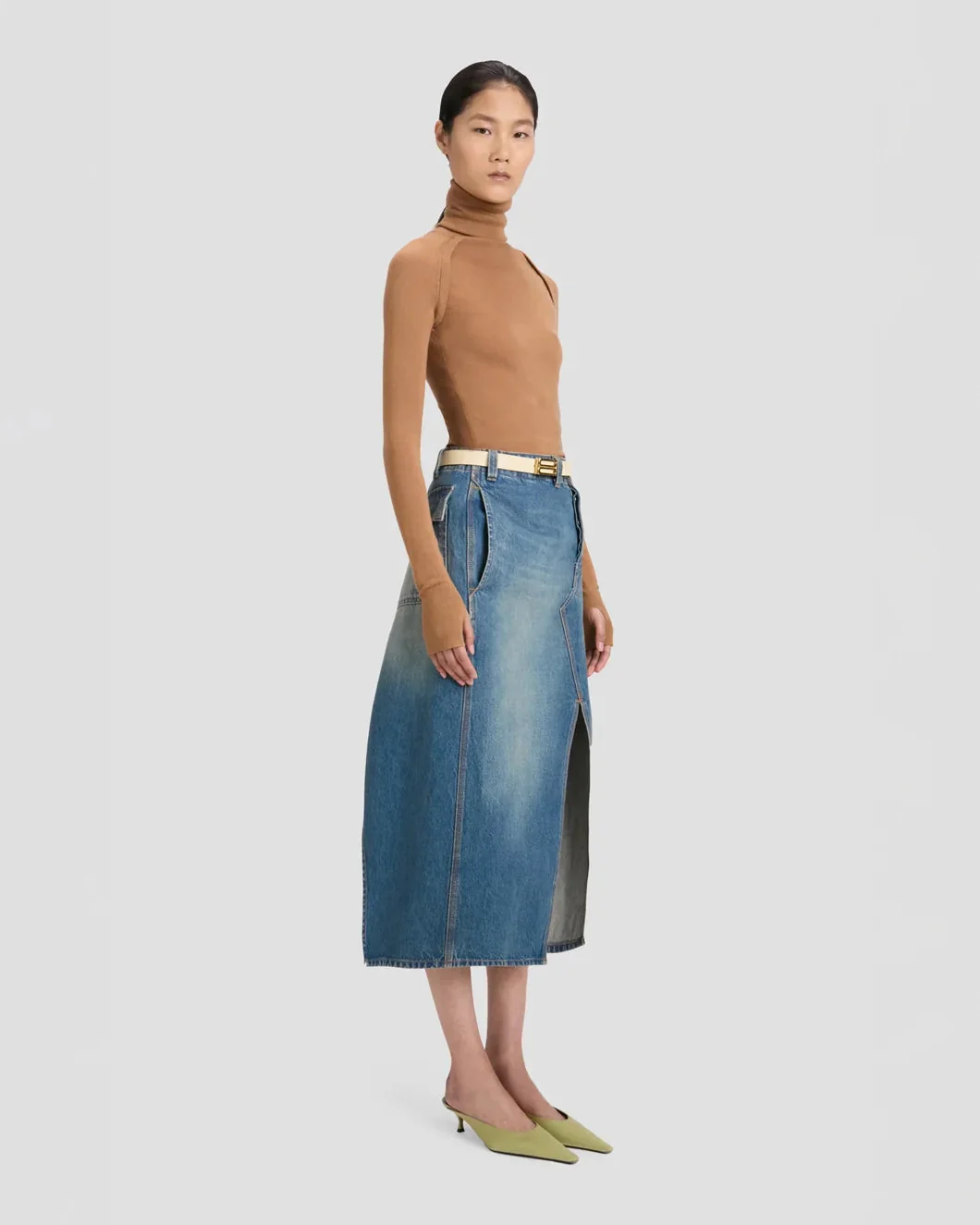 Victoria Beckham Asymmetric Utility Skirt - Medium Wash Denim - Image 3