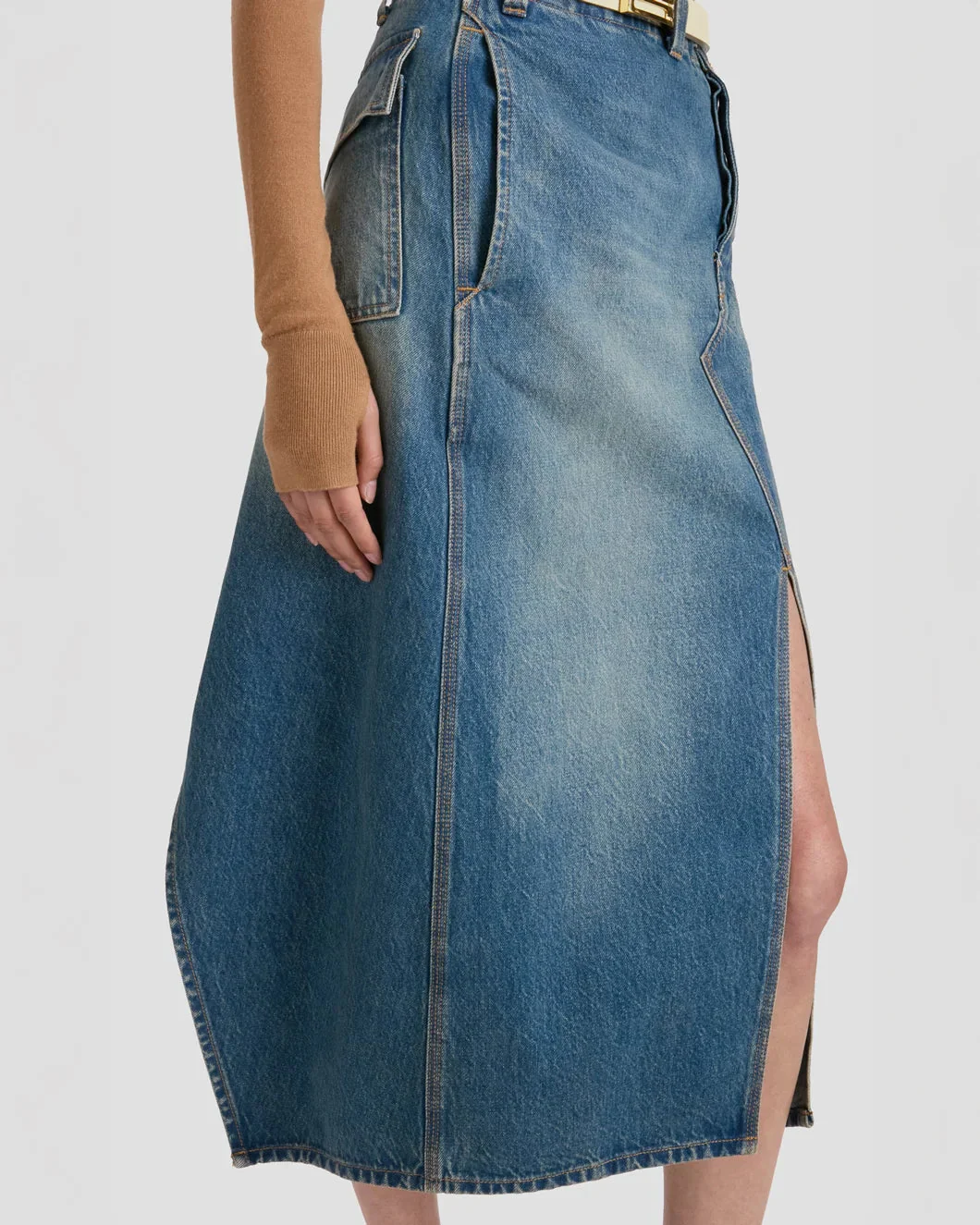 Victoria Beckham Asymmetric Utility Skirt - Medium Wash Denim - Image 4