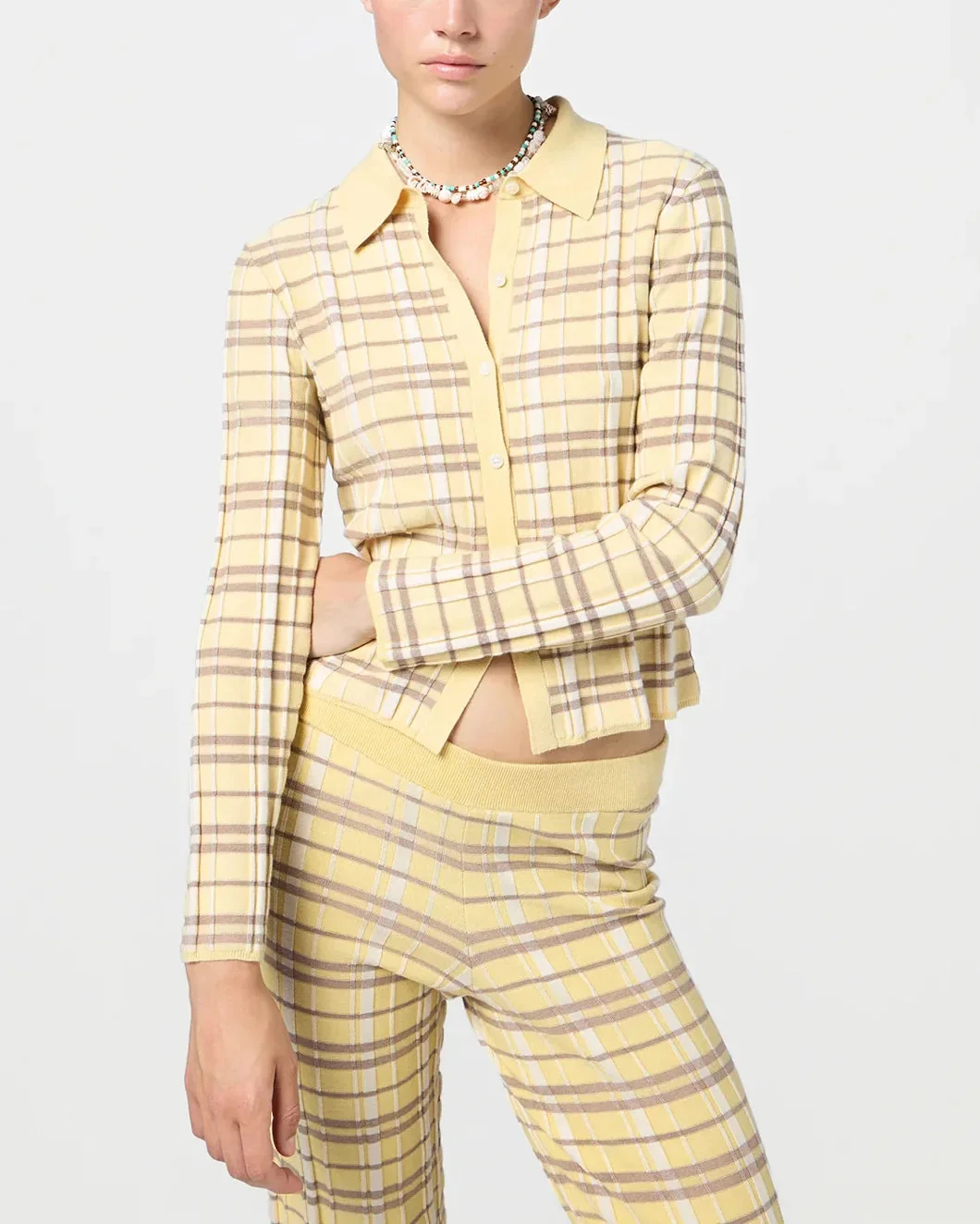 Guest in Residence Plaid Flare Pant - Yellow - Image 4