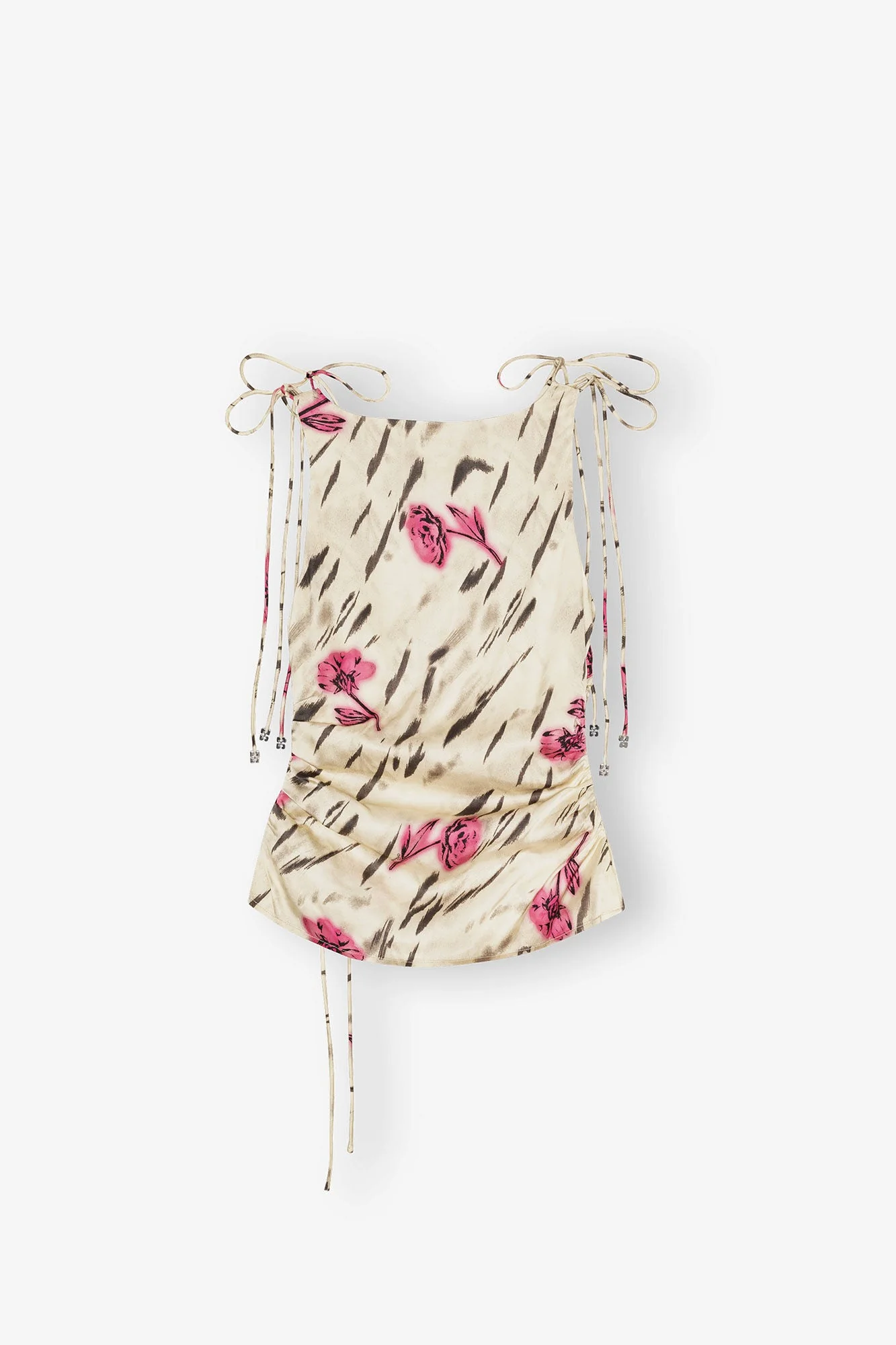 Ganni Printed Stretch Satin Gathered Top - Multi-Color Floral Print - Image 5