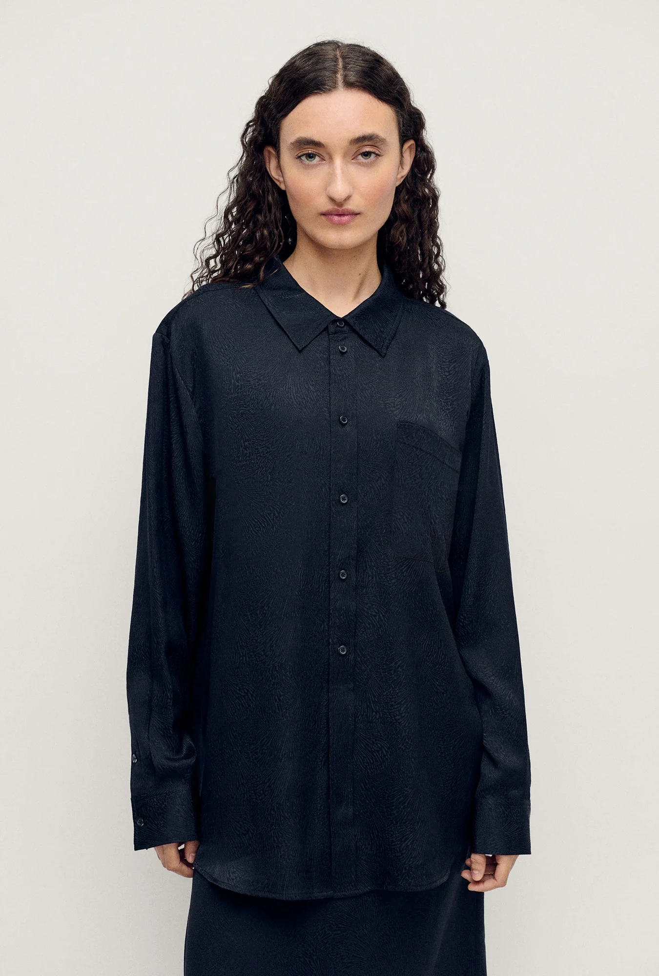 Silk Laundry Boyfriend Shirt - Coral Jacquard - Image 3