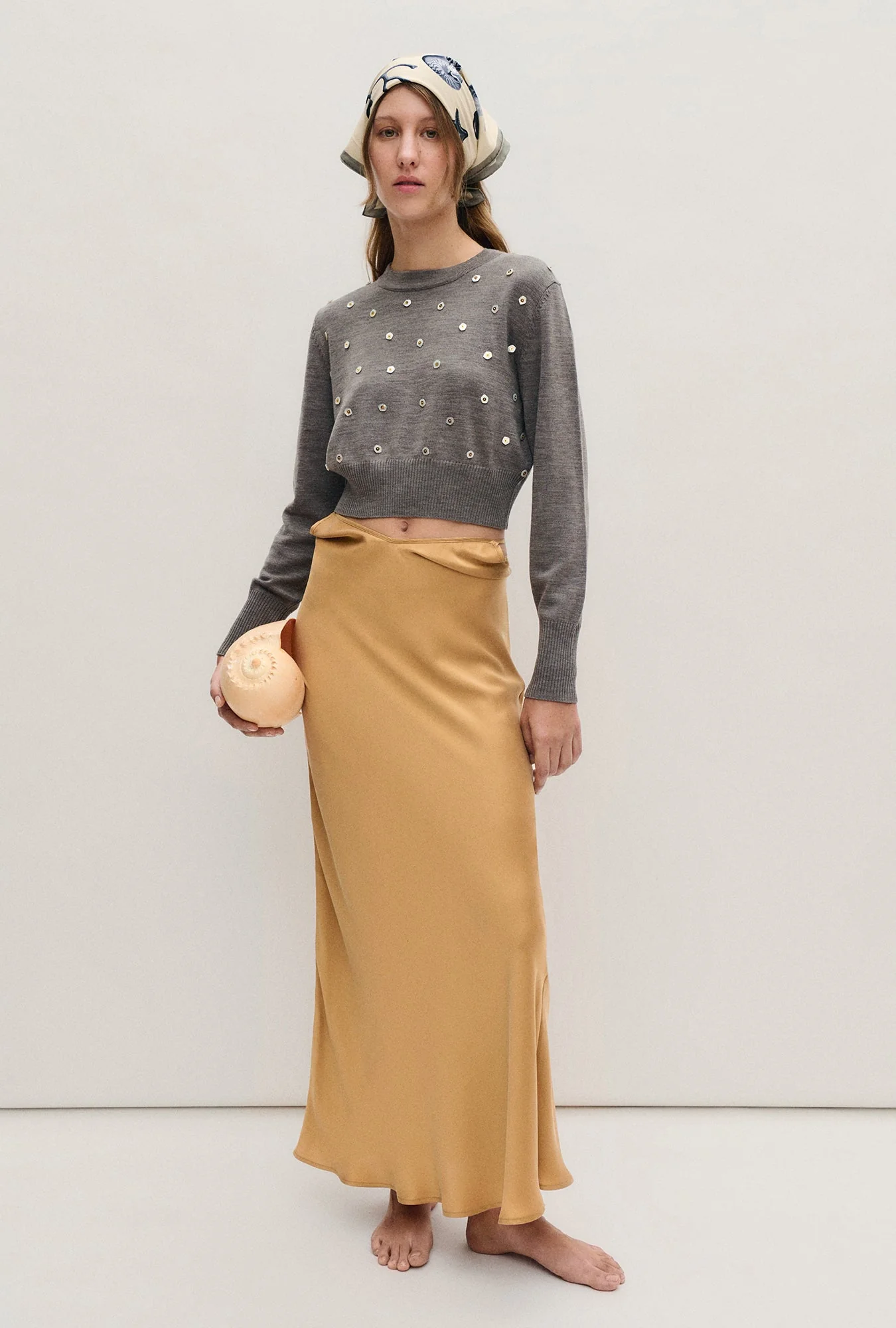 Silk Laundry Cropped Crewneck Sweater - Pearl - Image 2