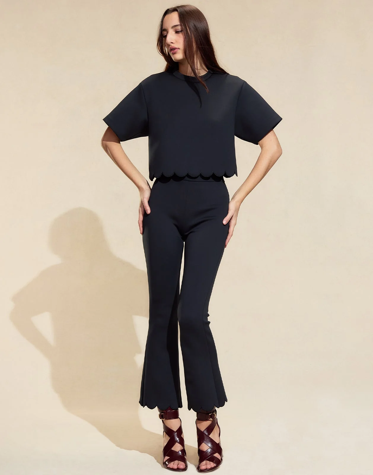 Cynthia Rowley Ella Bonded Scallop Pant - Black - Image 5