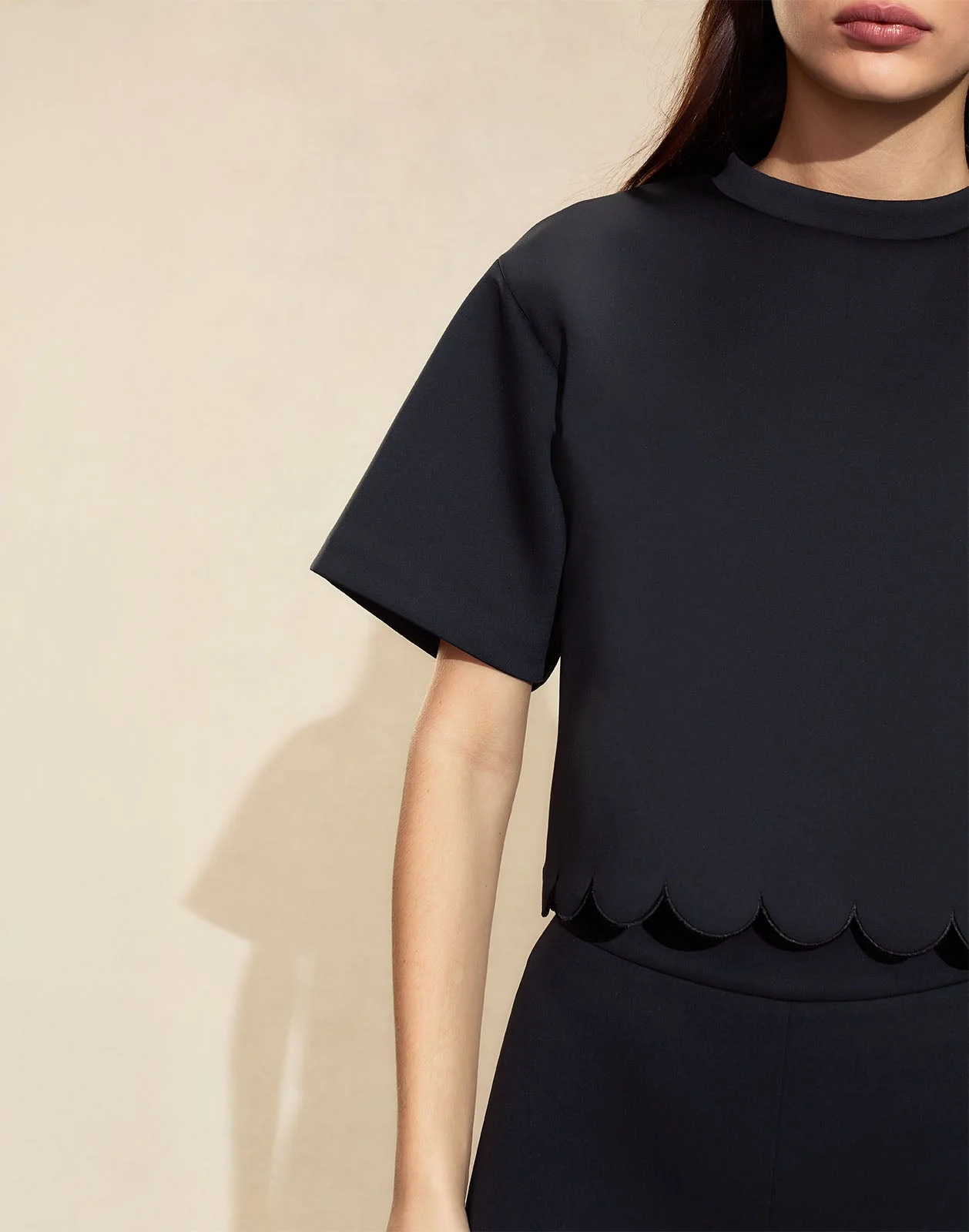 Cynthia Rowley Ella Scallop Bonded Top - Black - Image 5