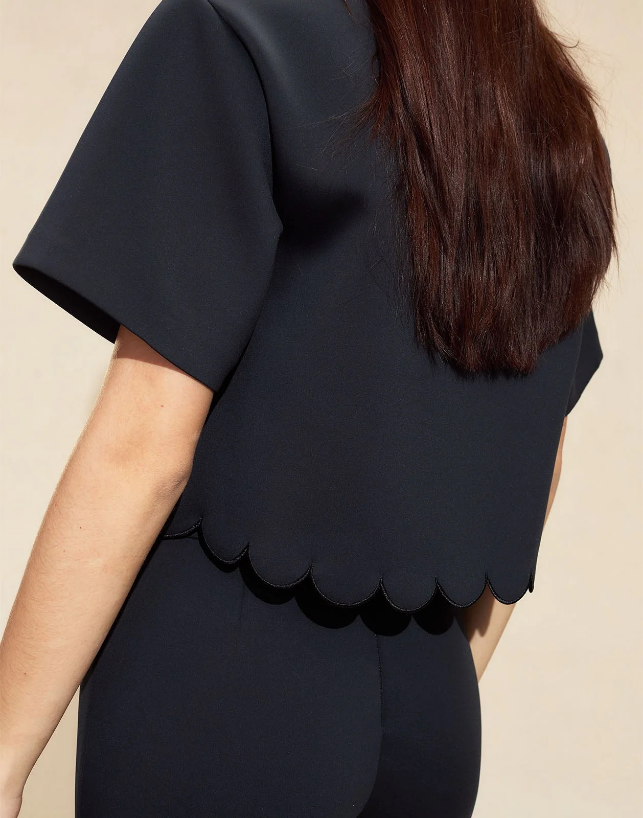 Cynthia Rowley Ella Scallop Bonded Top - Black - Image 6