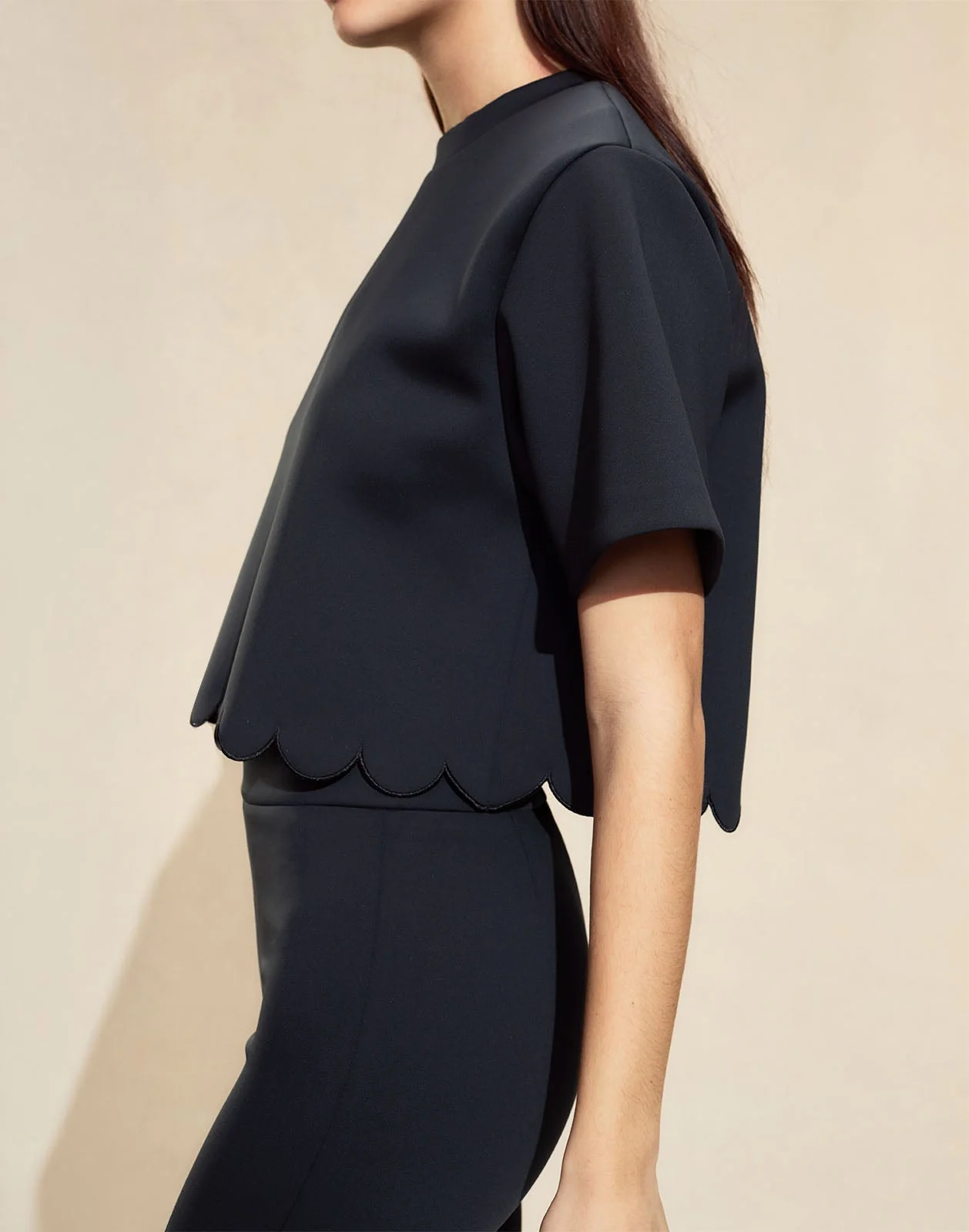 Cynthia Rowley Ella Scallop Bonded Top - Black - Image 7