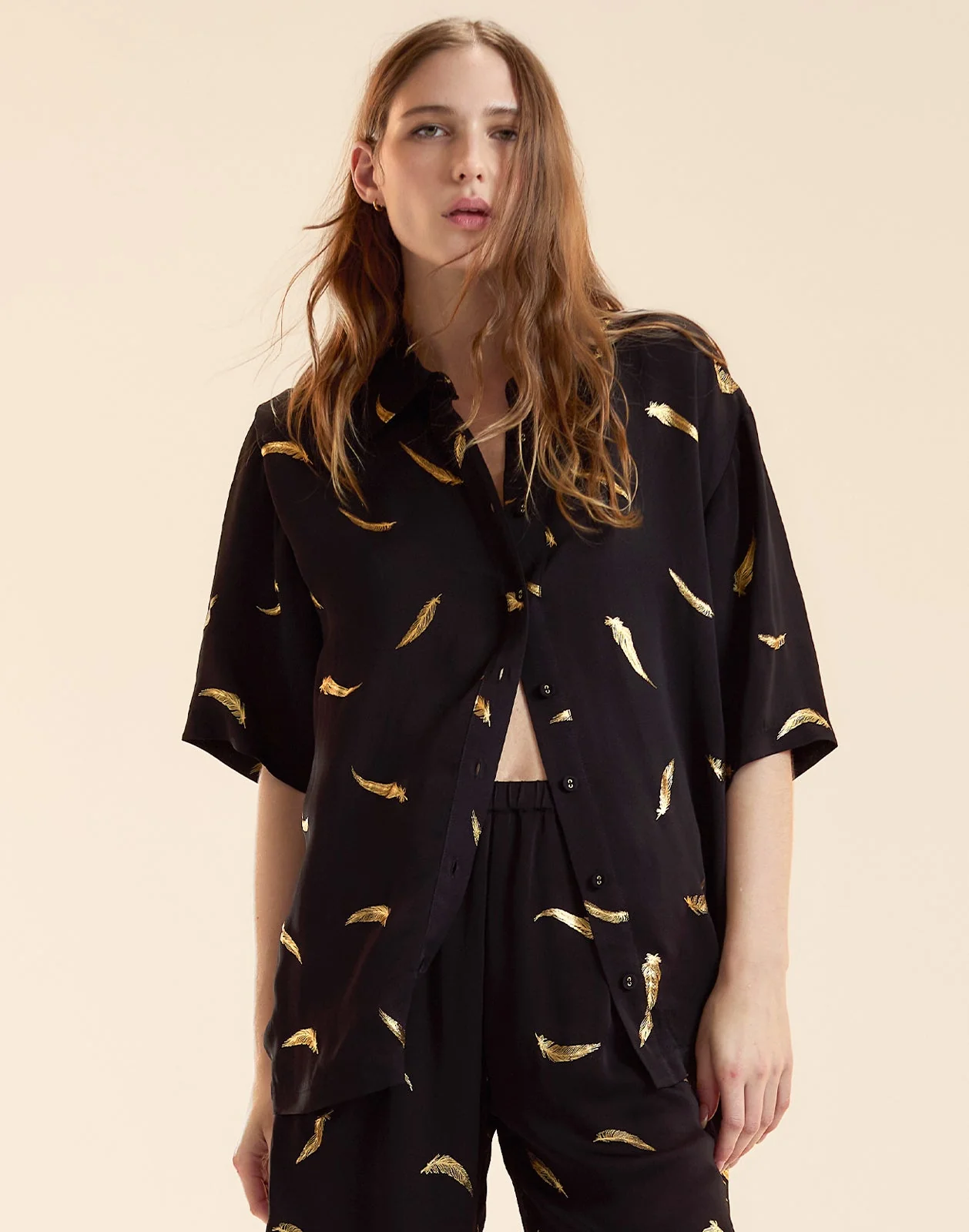 Cynthia Rowley Light as a Feather Camp Shirt - Black - Image 2