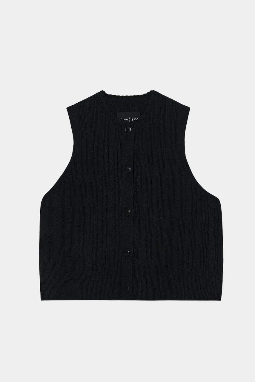 Cordera Merino Wool Ribbed Waistcoat - Black - Image 5