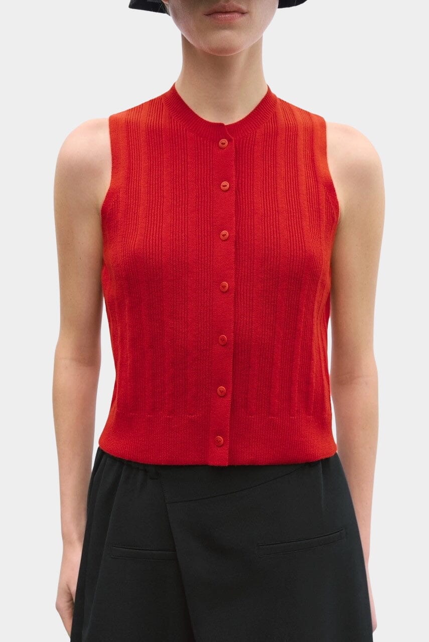Cordera Merino Wool Ribbed Waistcoat - Red - Image 2