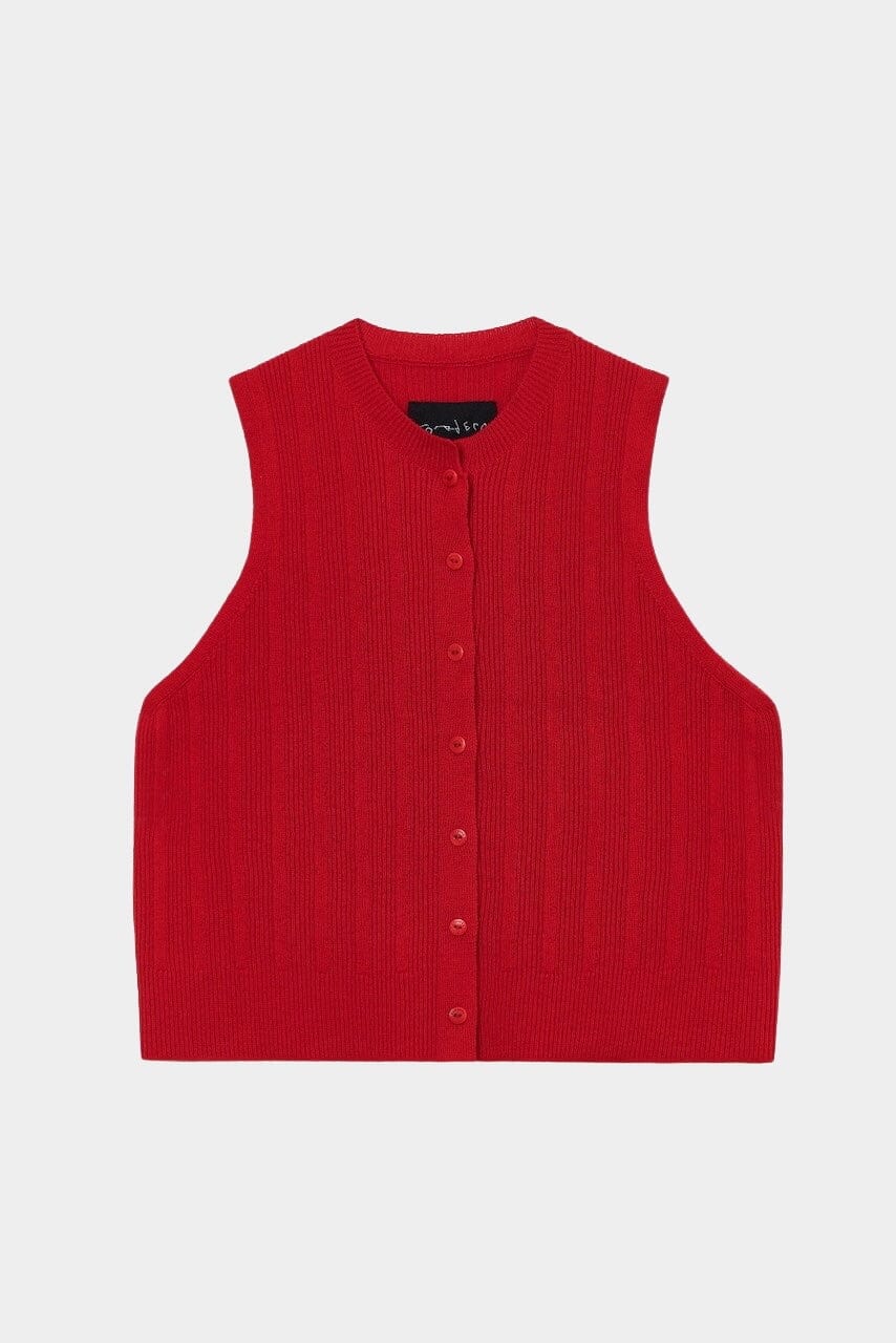 Cordera Merino Wool Ribbed Waistcoat - Red - Image 4
