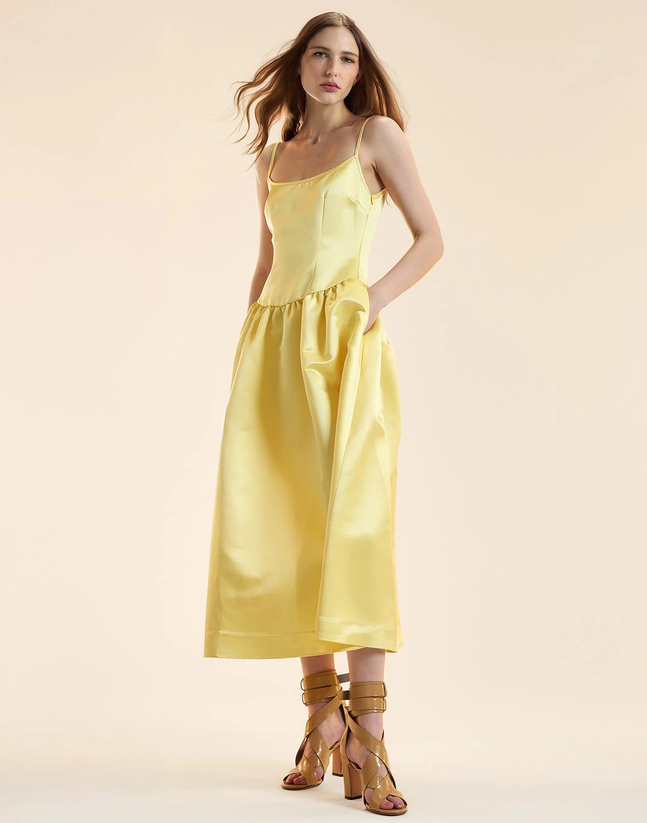 Cynthia Rowley Genevive Satin Midi Dress - Yellow - Image 3