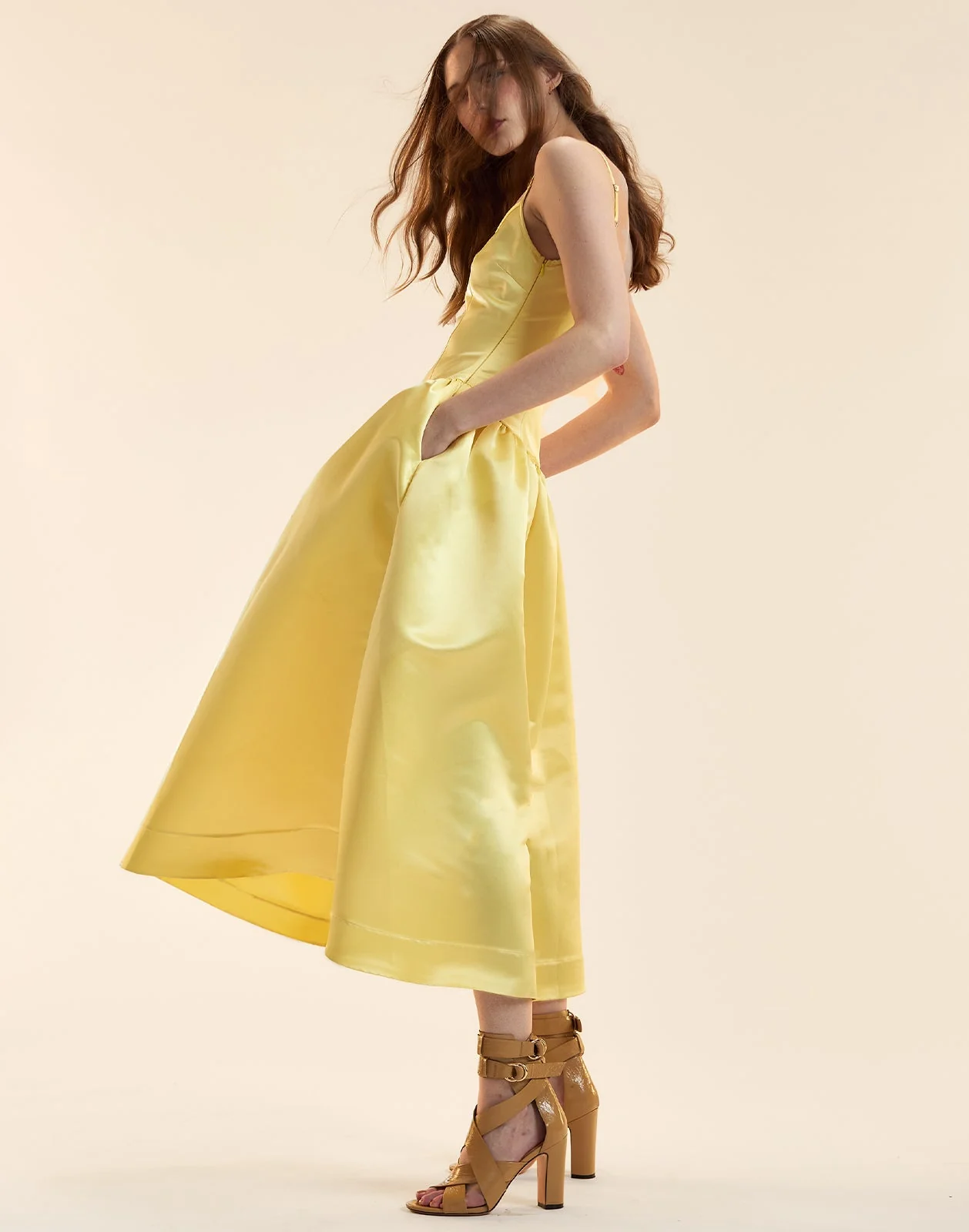 Cynthia Rowley Genevive Satin Midi Dress - Yellow - Image 4