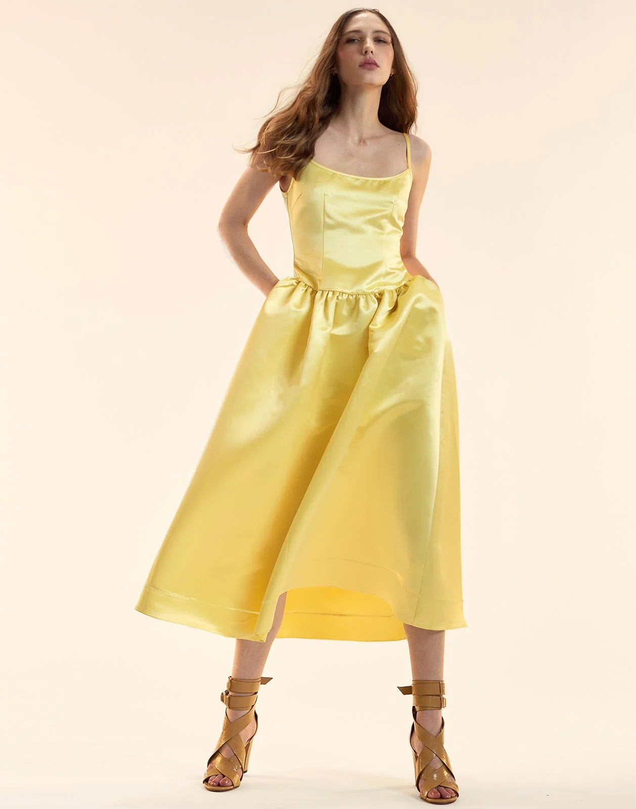 Cynthia Rowley Genevive Satin Midi Dress - Yellow - Image 5