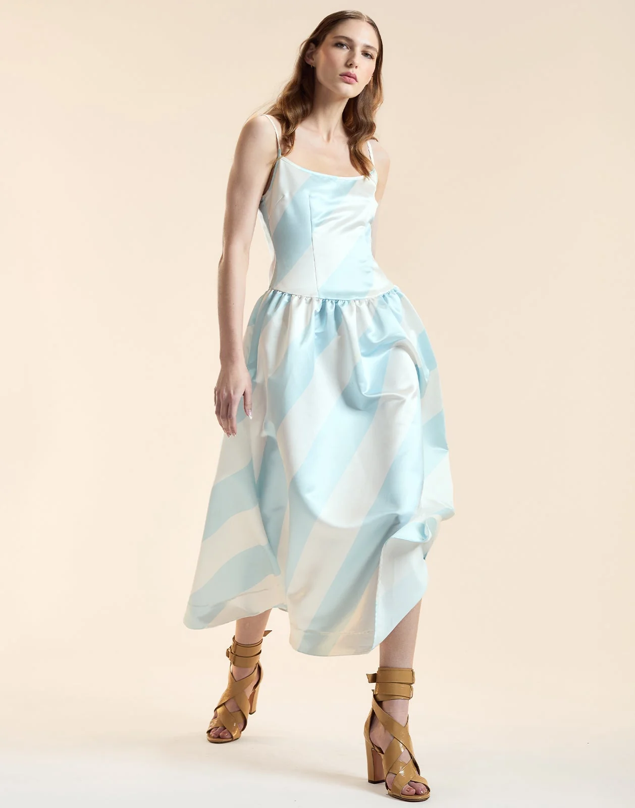 Cynthia Rowley Genevive Satin Midi Dress - Blue/White - Image 3