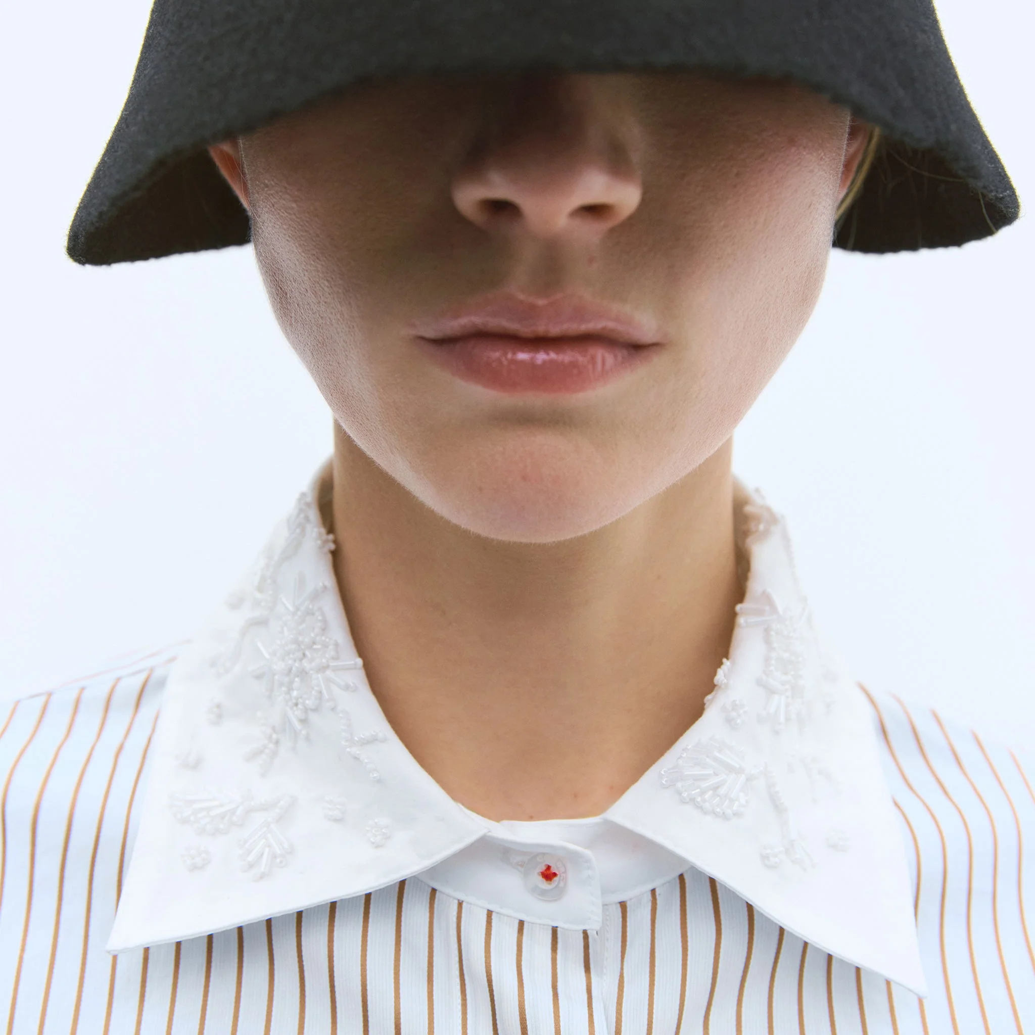 Cordera Embellished Striped Shirt - White and Navy - Image 2