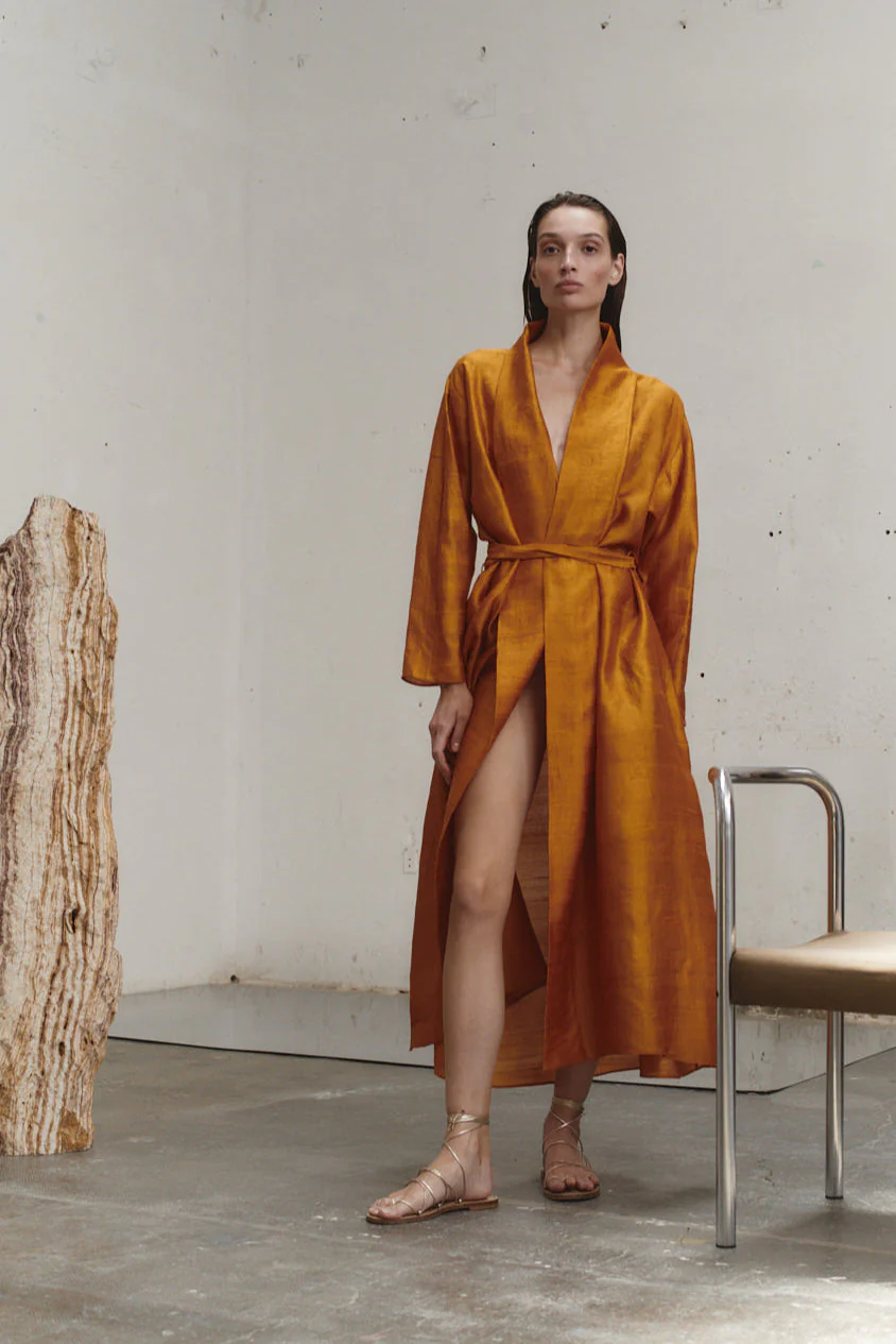 Datura Amber Butter Dupion Kimono Dress - Image 2