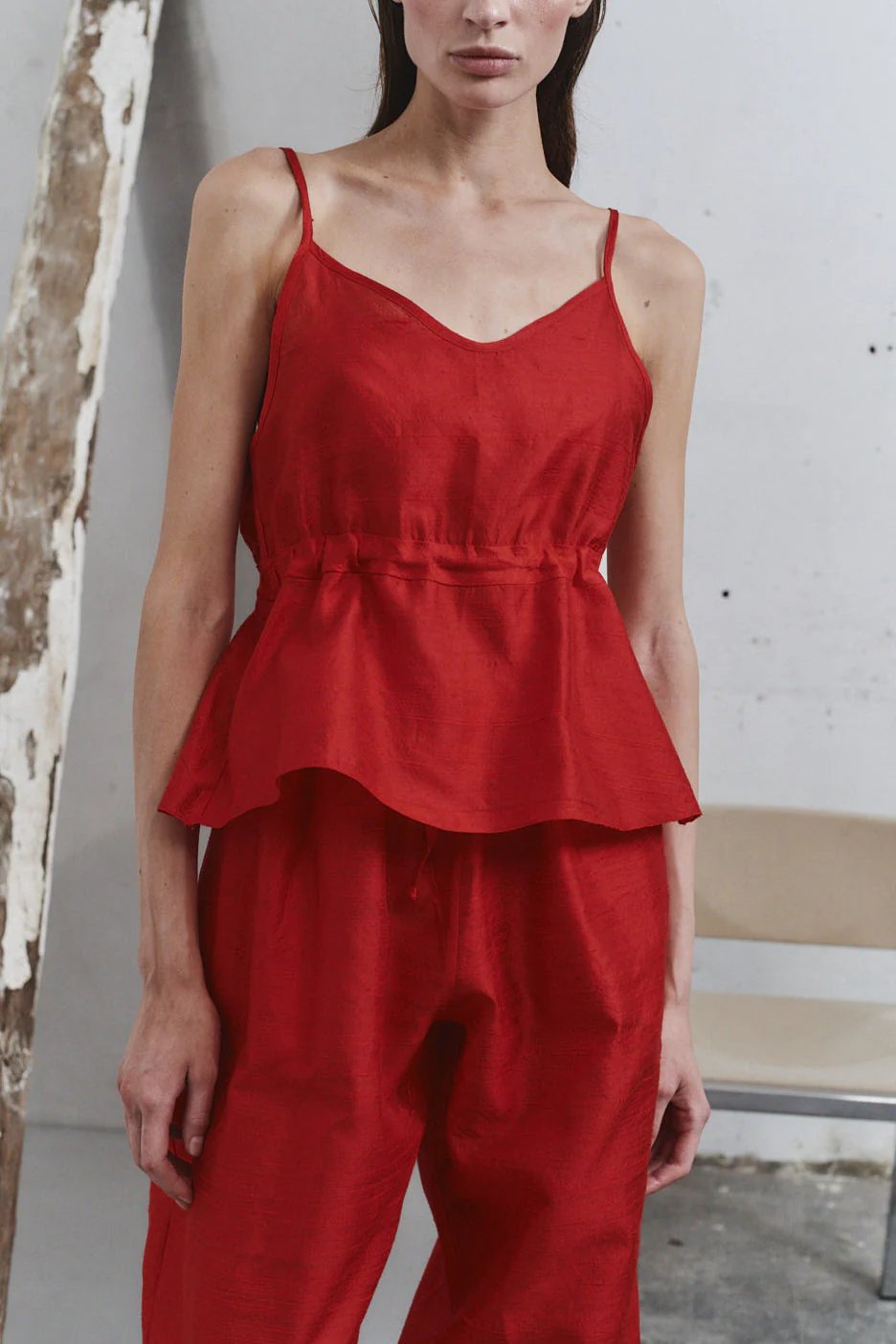 Datura Carmine Dupion Scrunchie Top - Image 3