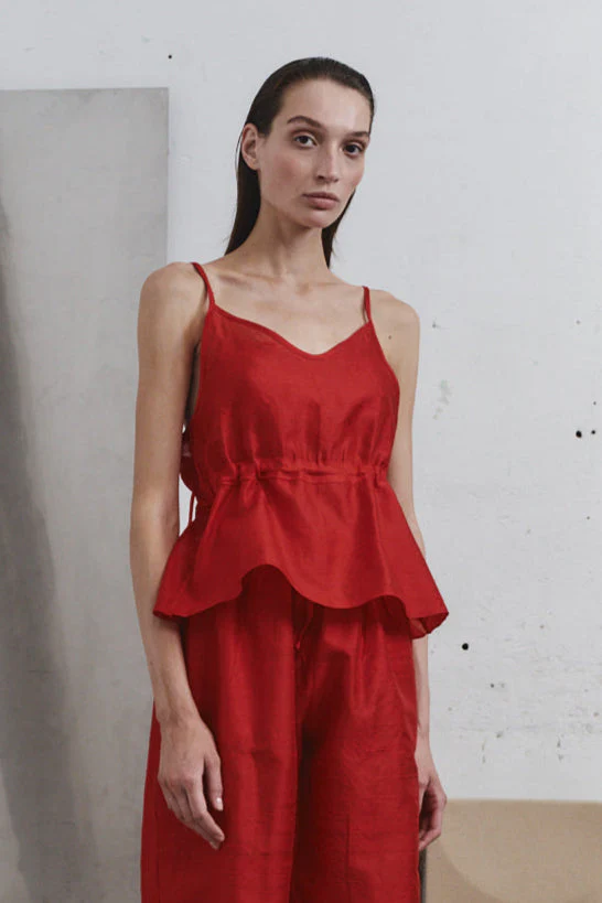 Datura Carmine Dupion Scrunchie Top - Image 4
