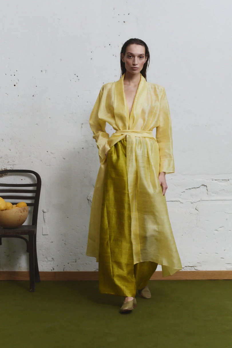 Datura Dupion Kimono Dress - Lemon Butter - Image 4