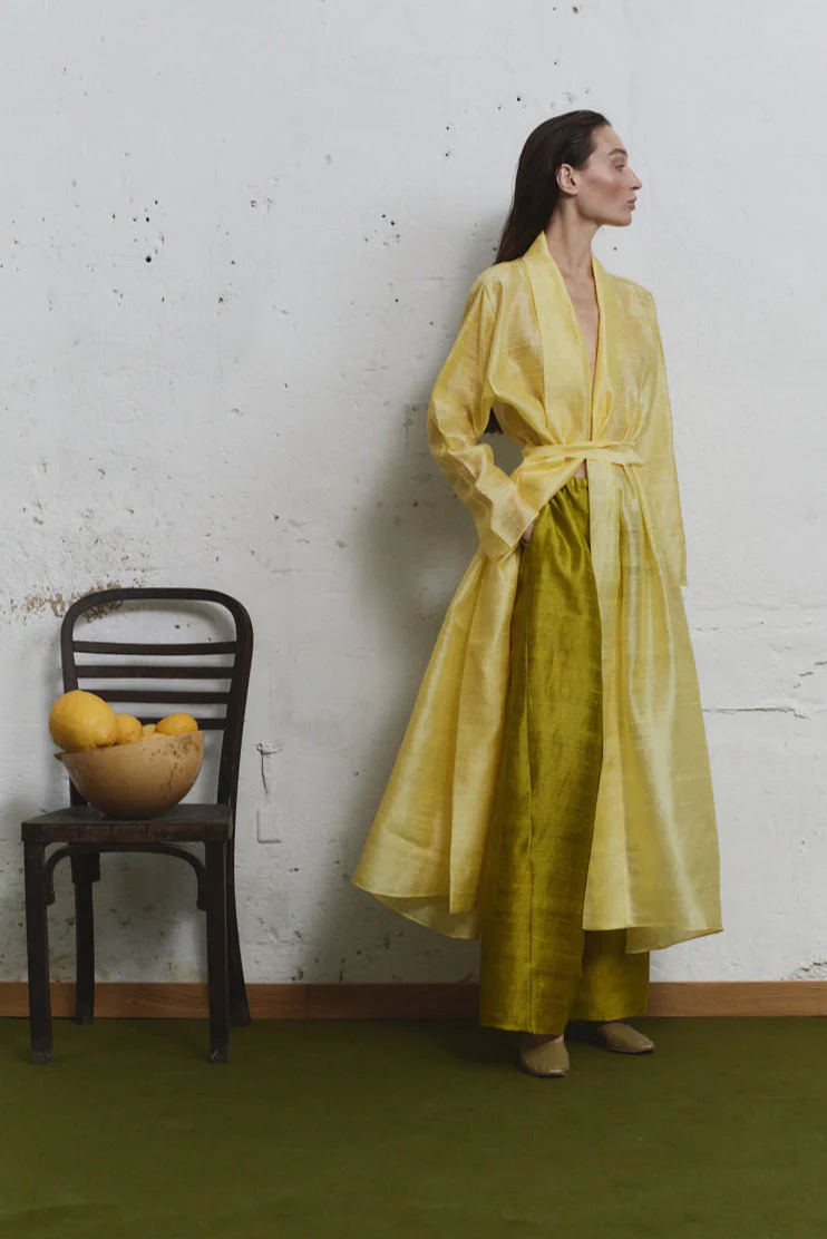 Datura Dupion Kimono Dress - Lemon Butter - Image 5