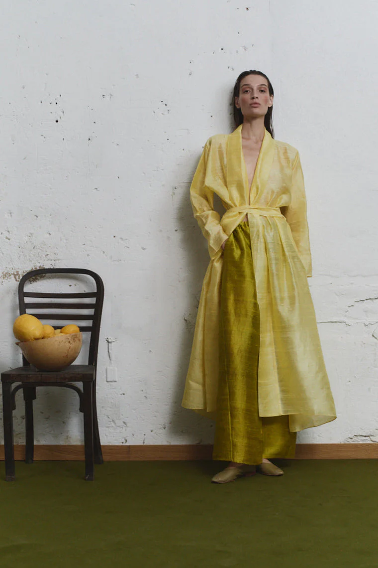 Datura Dupion Kimono Dress - Lemon Butter - Image 6