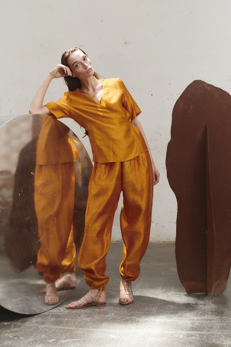 Datura Amber Dupion Wrap Top - Image 3