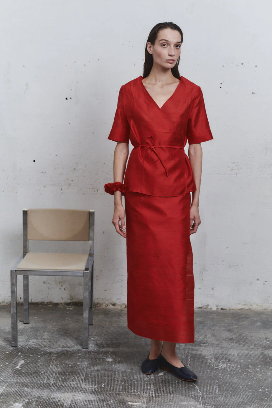 Datura Carmine Dupion Wrap Top - Image 4
