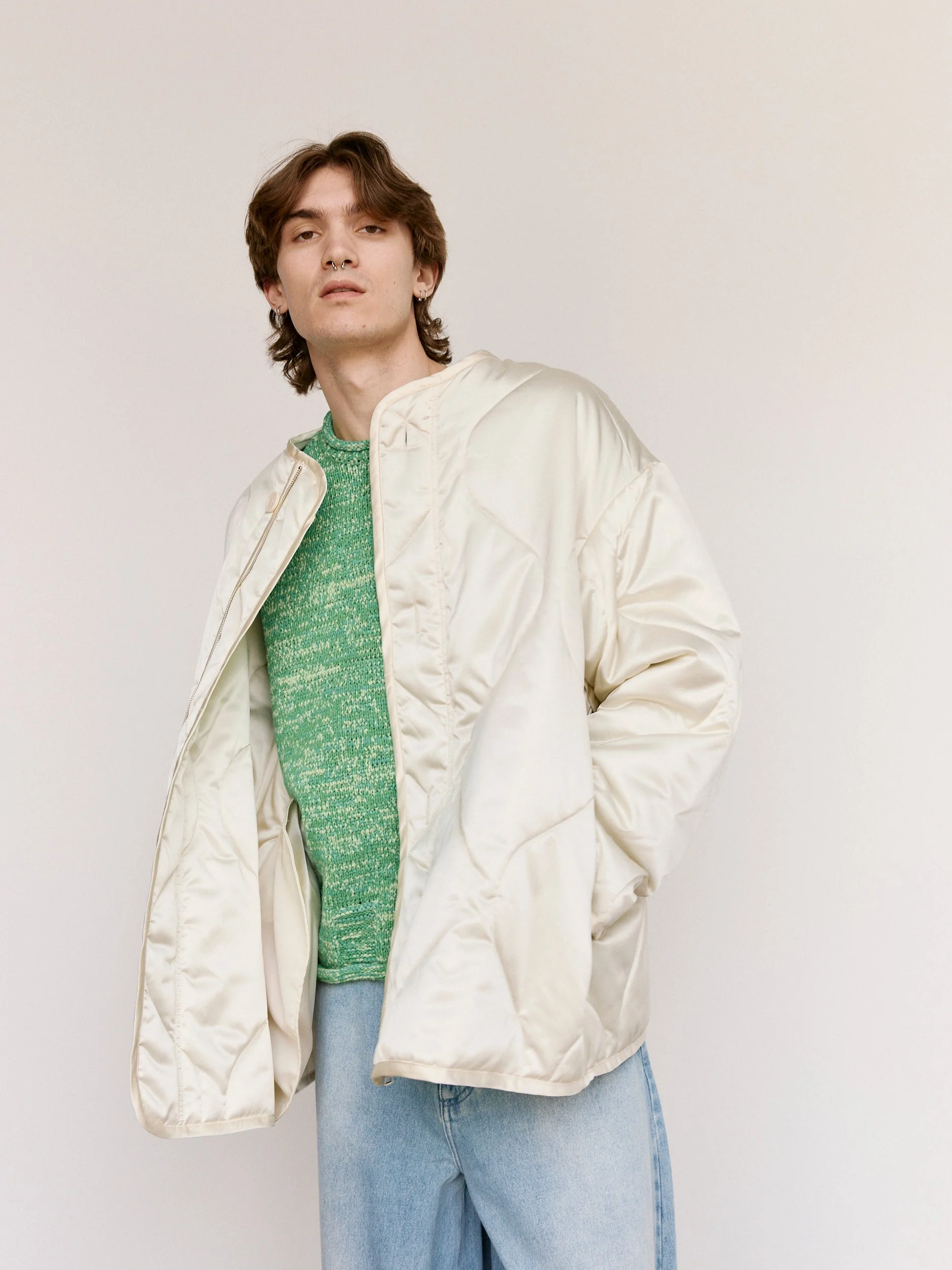 JW ANDERSON Ivory Nylon Oversized Quilted Jacket - Image 3