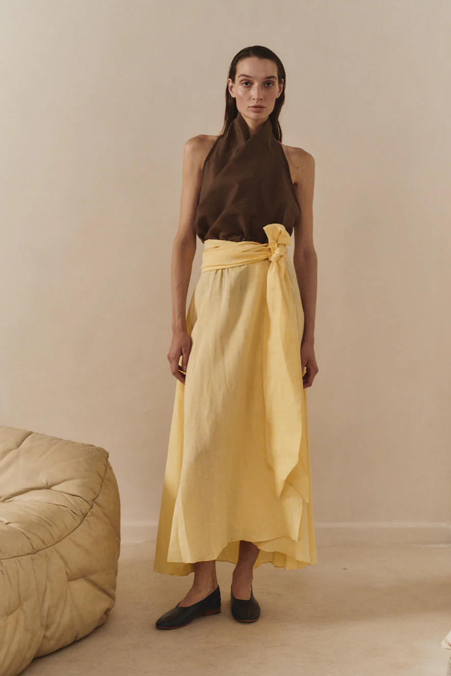 Datura Chocolate Linen Scarf Top - Image 2