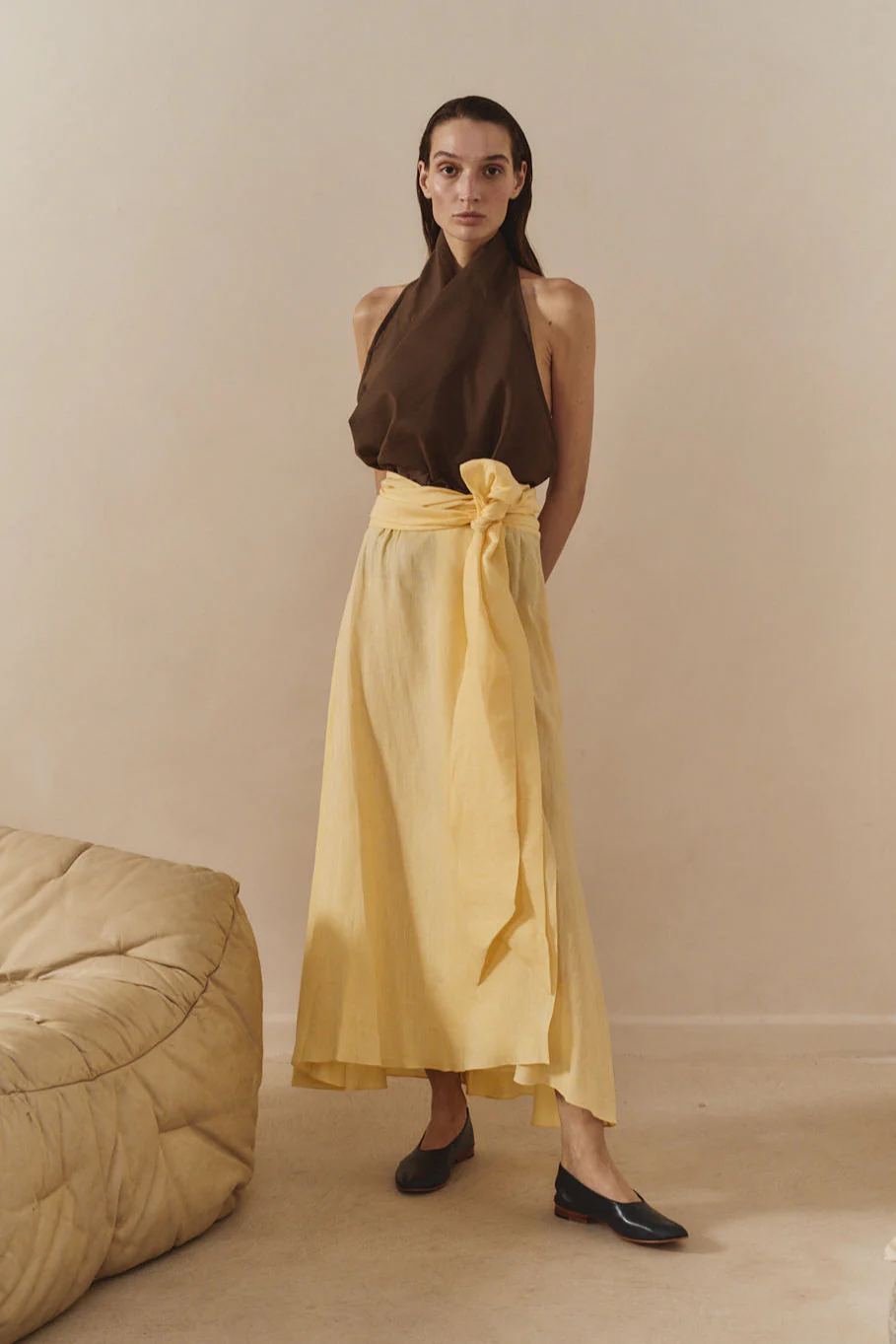 Datura Chocolate Linen Scarf Top - Image 3