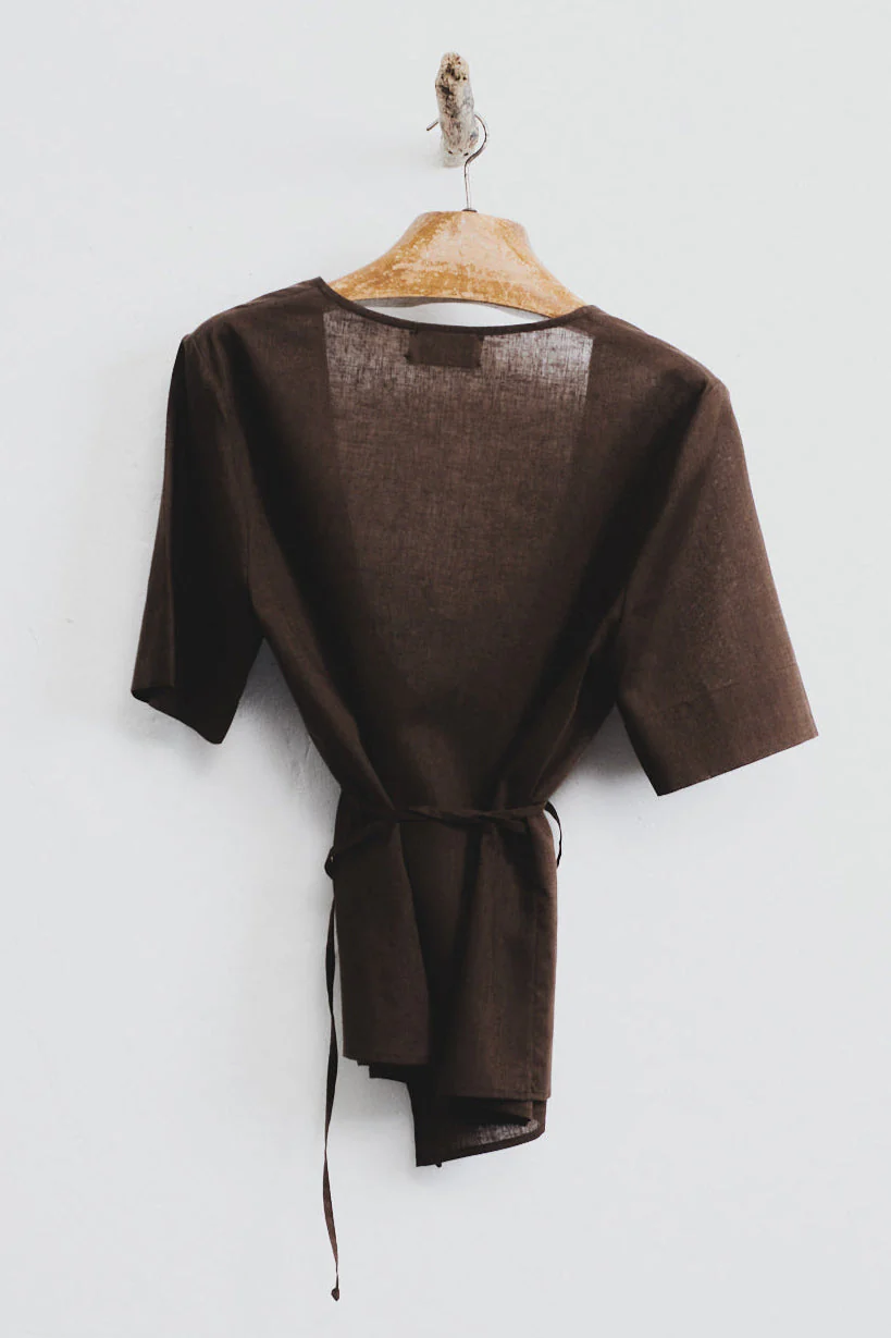 Datura Chocolate Linen Wrap Top - Image 2