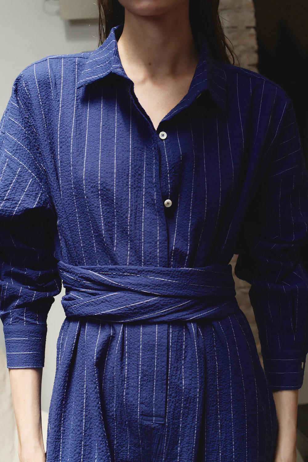Datura Indigo Pinstripe Ren Jumpsuit - Image 2
