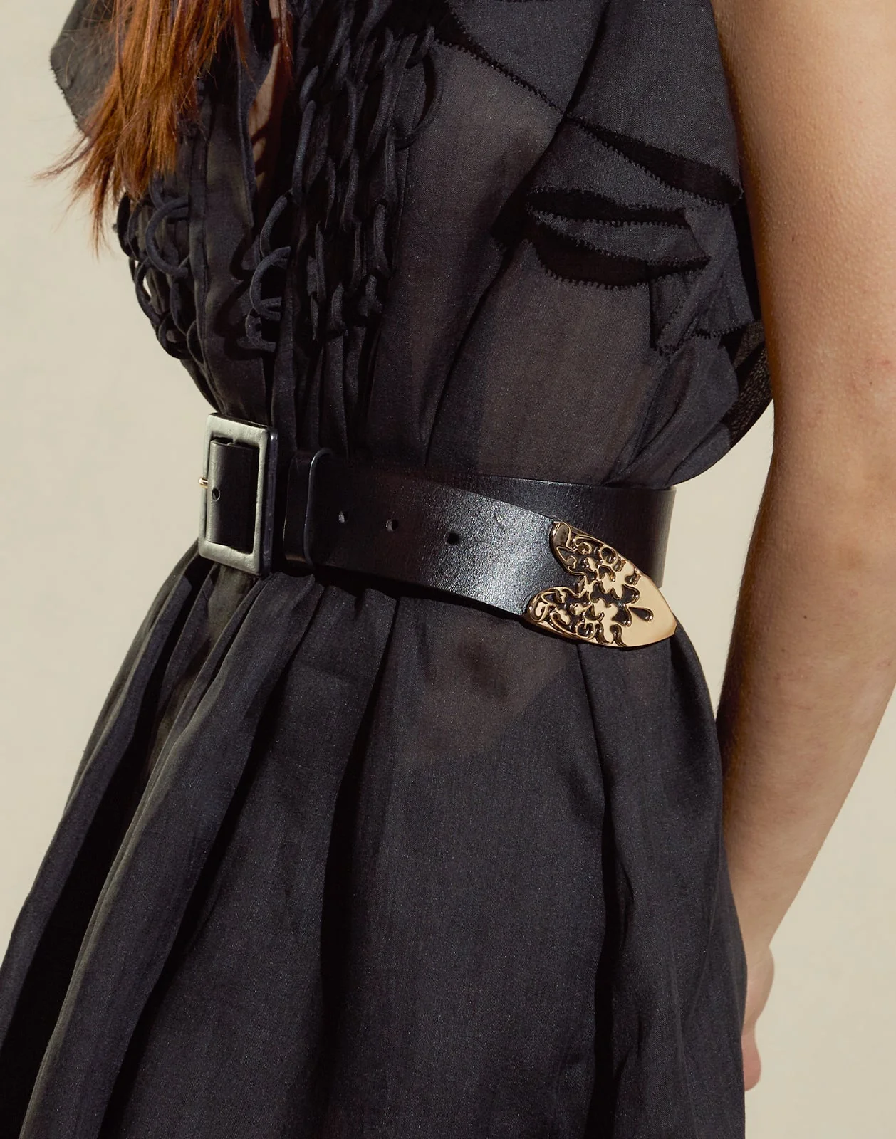 Cynthia Rowley Gold End Leather Belt - Black/Gold - Image 2