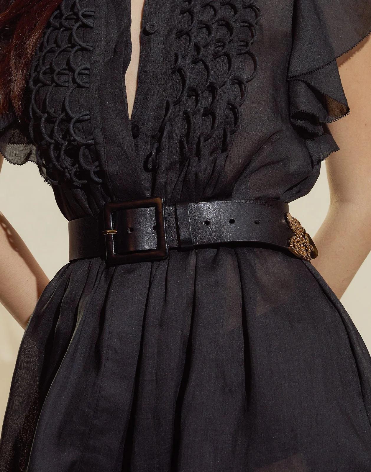 Cynthia Rowley Gold End Leather Belt - Black/Gold - Image 4