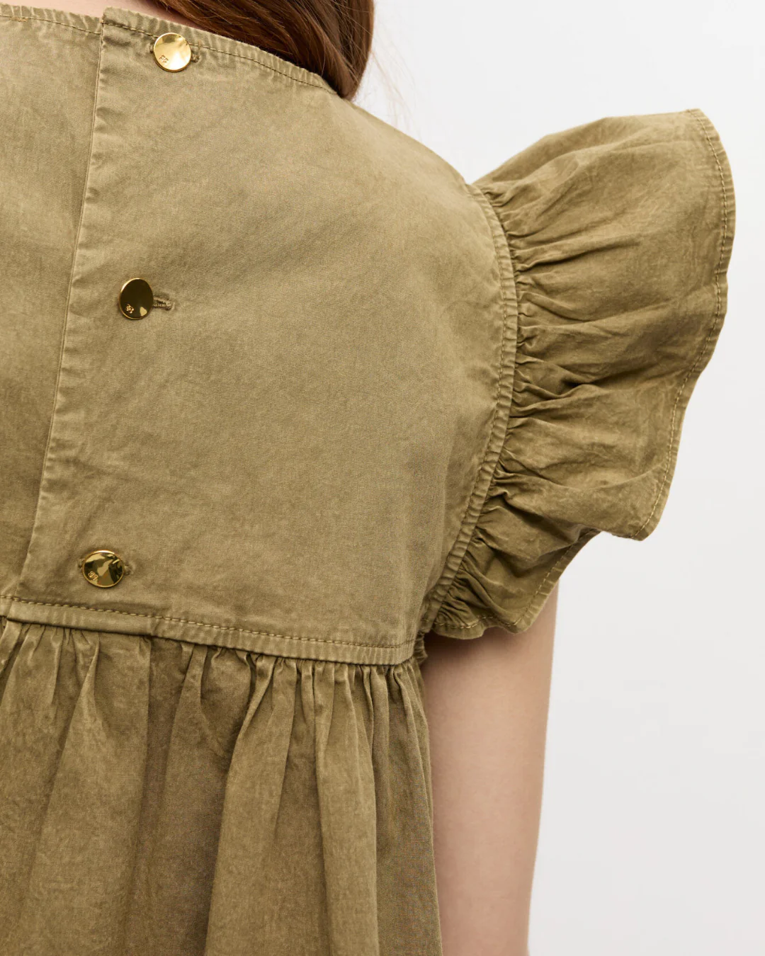Ganni Washed Stretch Cotton Frill Sleeve Top - Boa - Image 4