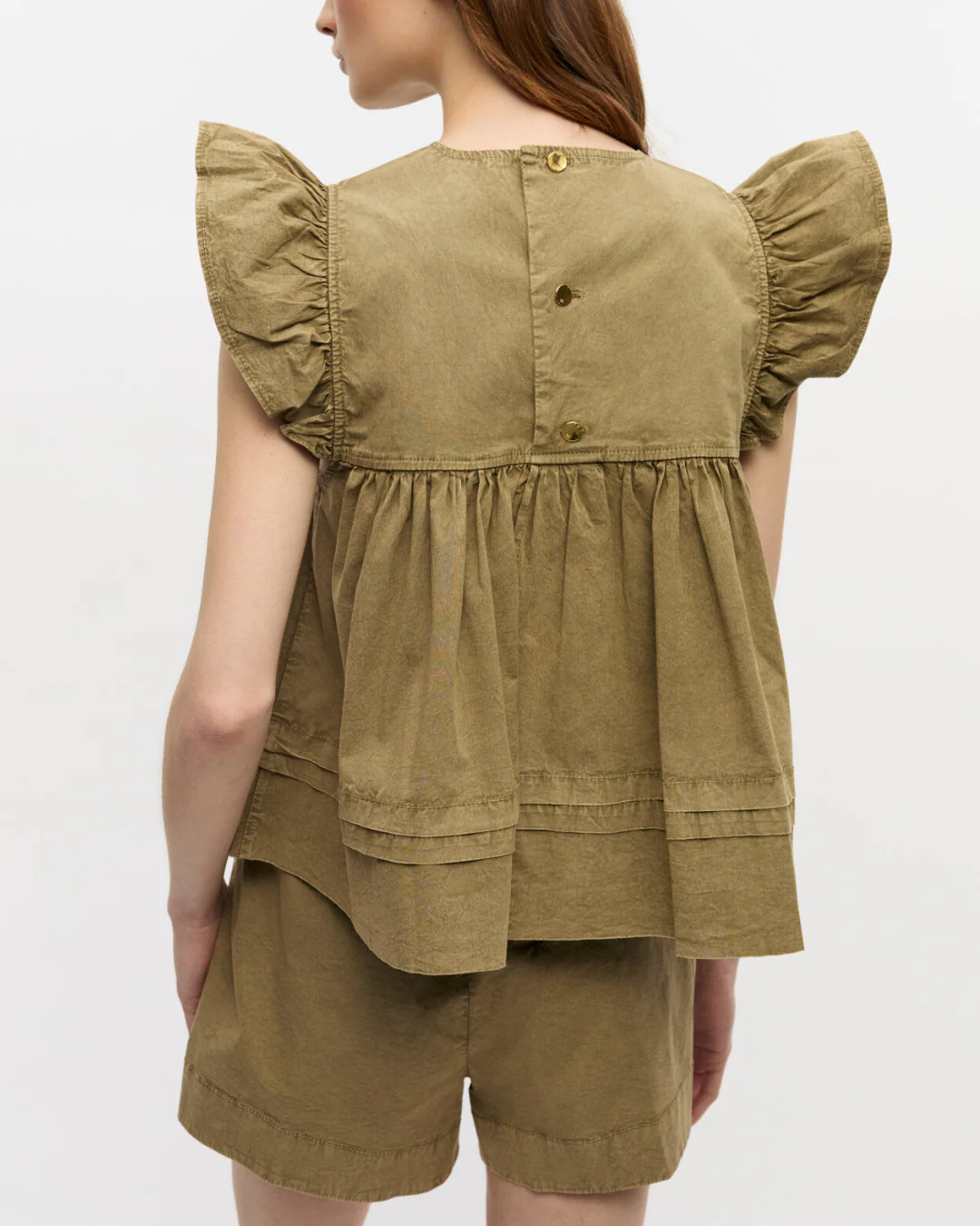 Ganni Washed Stretch Cotton Frill Sleeve Top - Boa - Image 5