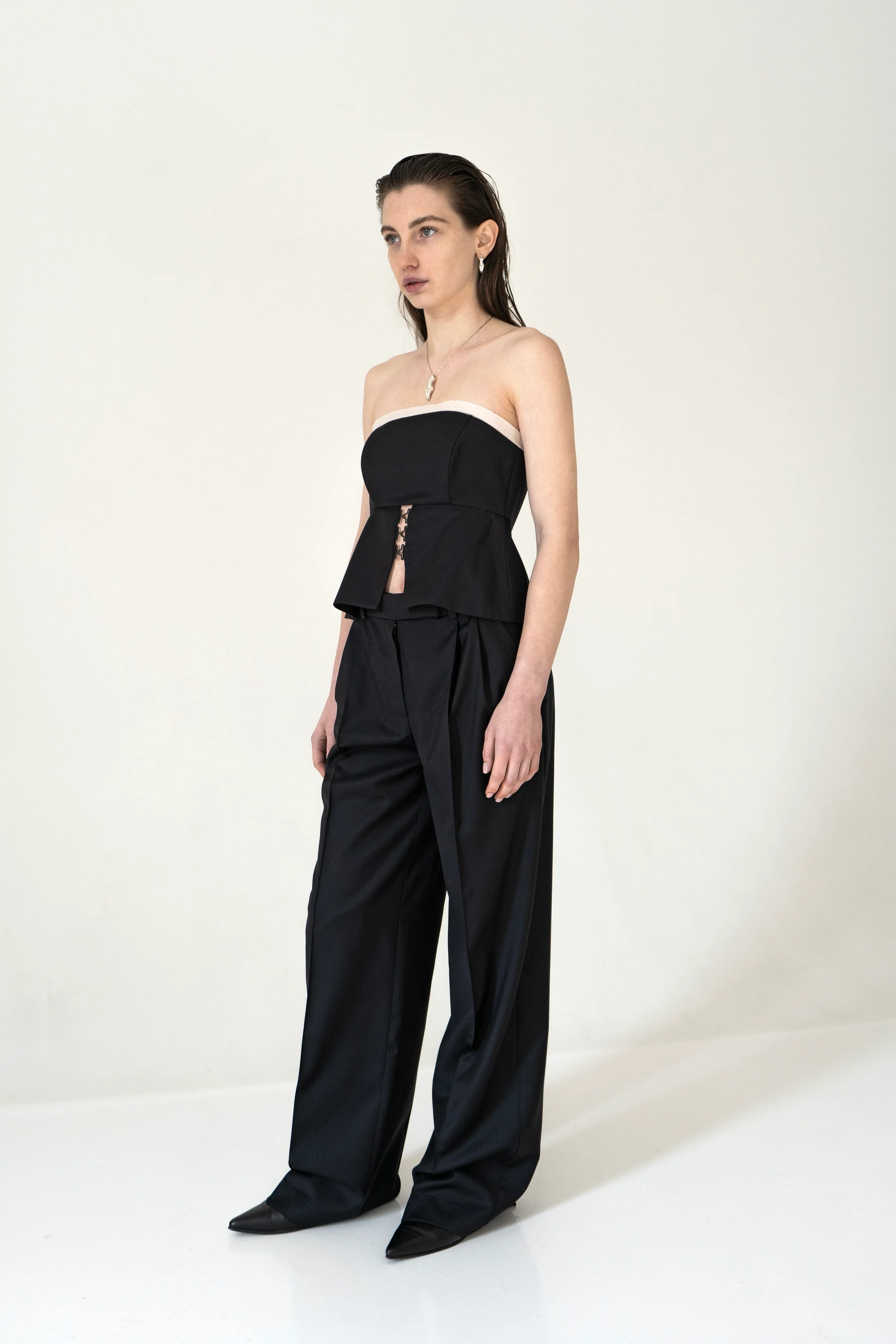 K M by L A N G E Temriava Wool Corset Top - Navy - Image 10