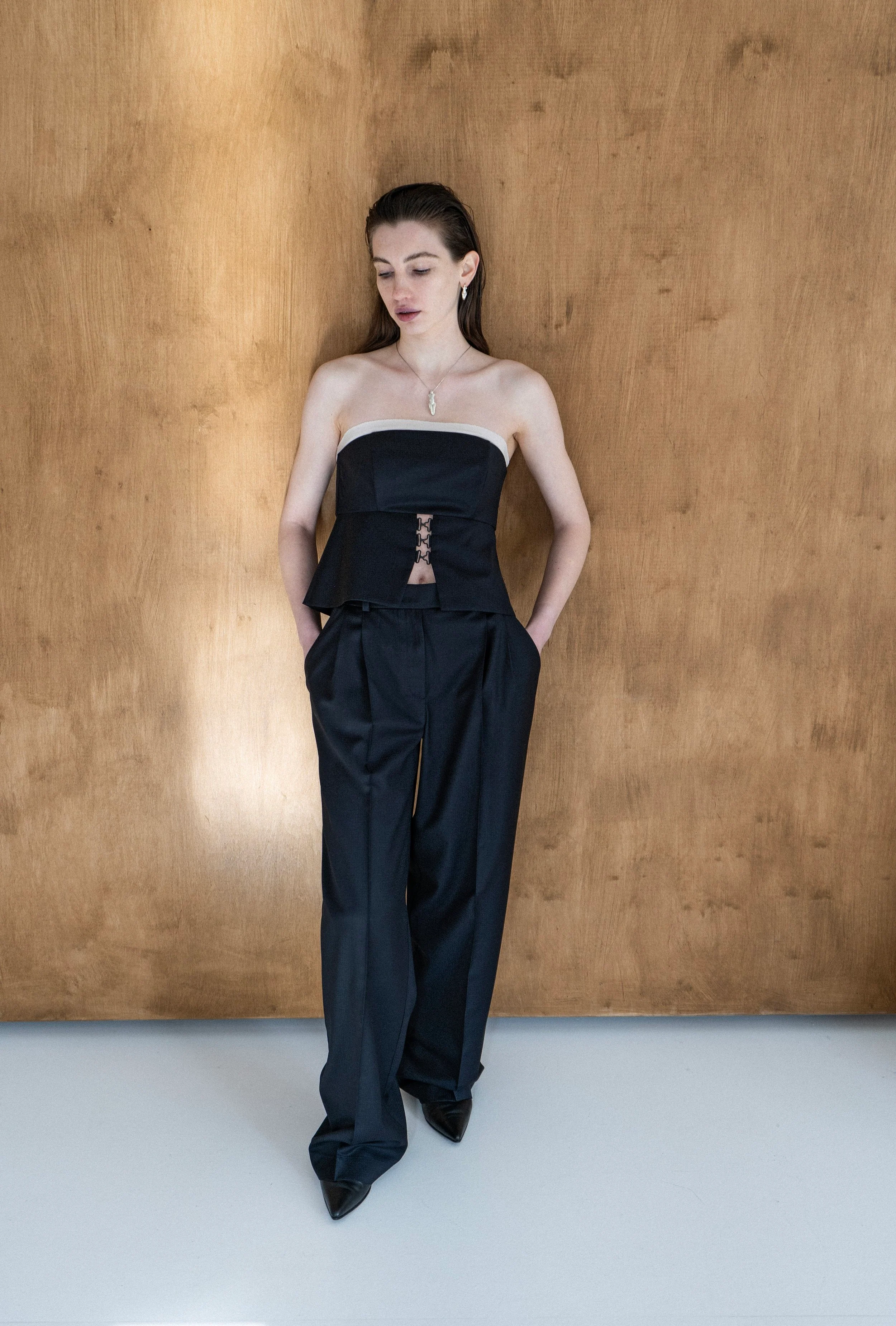 K M by L A N G E Temriava Wool Corset Top - Navy - Image 12