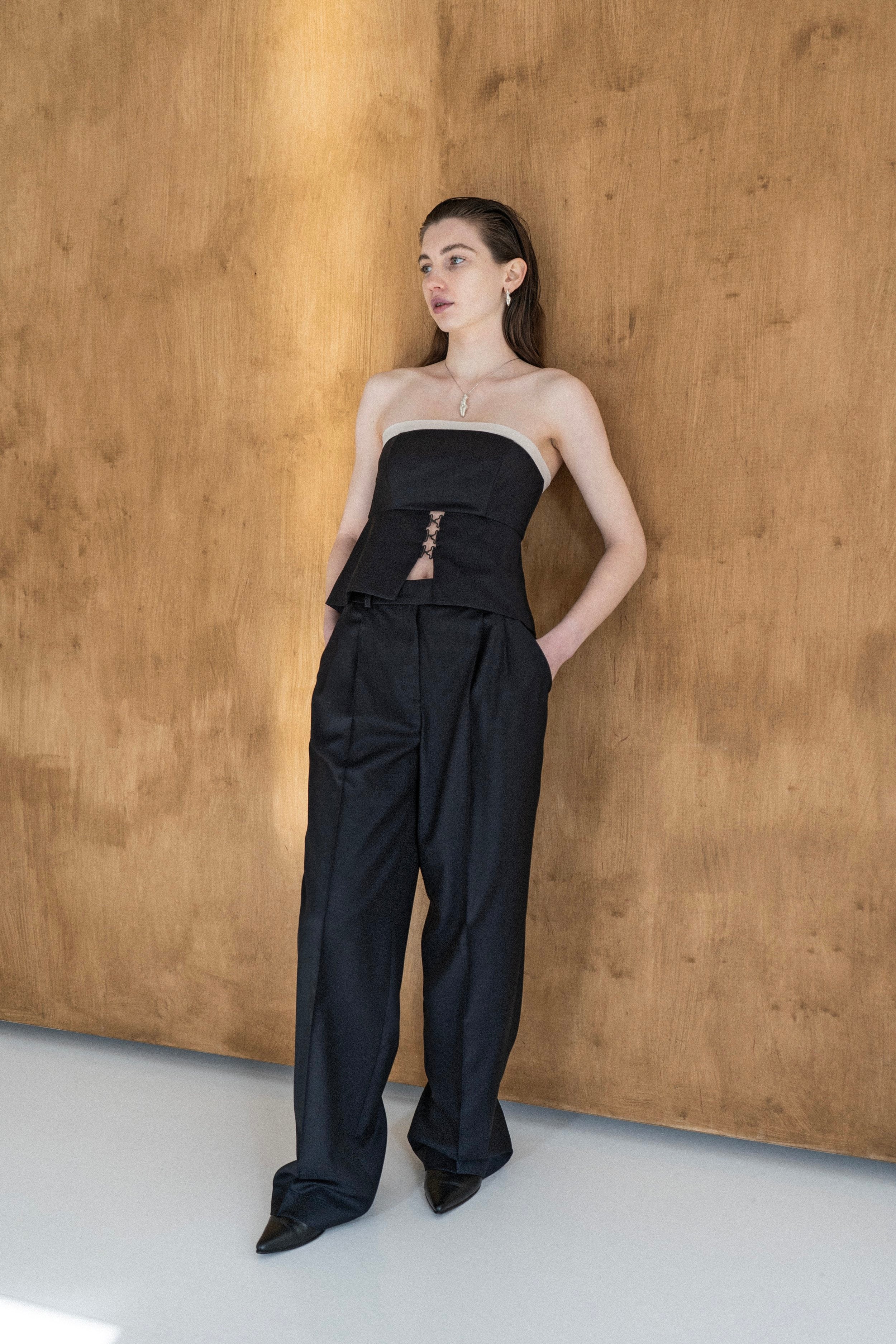 K M by L A N G E Temriava Wool Corset Top - Navy - Image 13