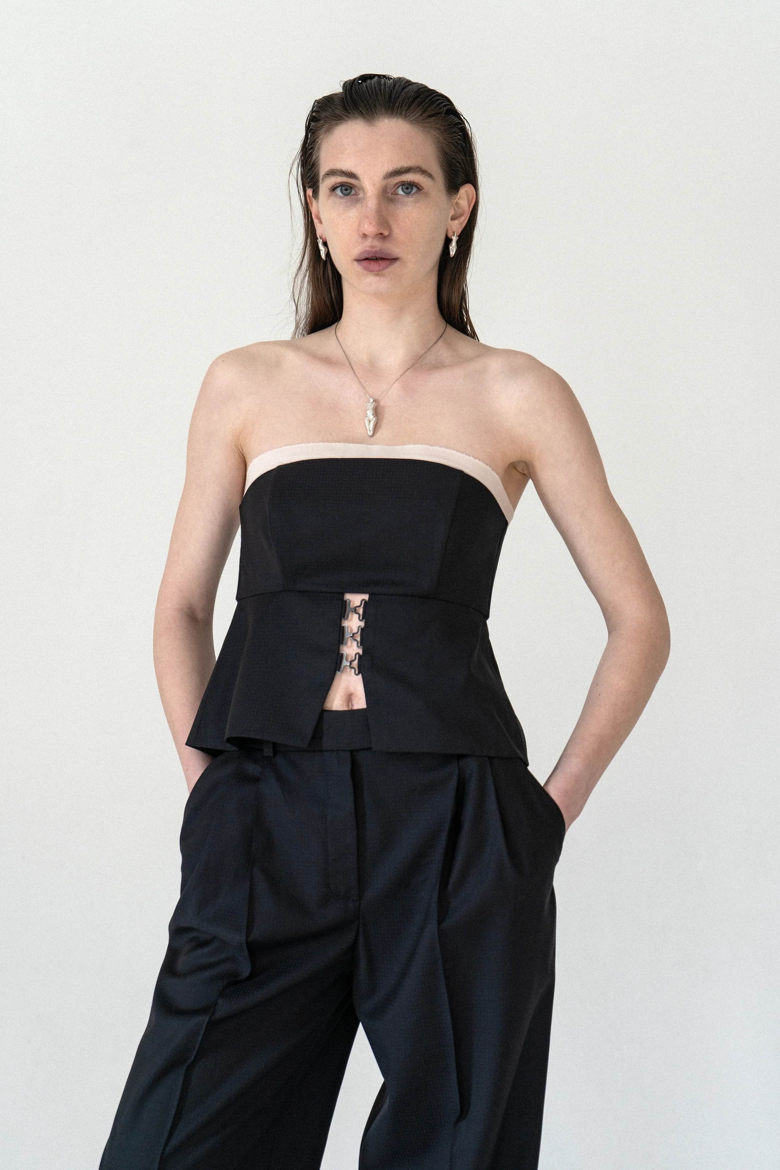 K M by L A N G E Temriava Wool Corset Top - Navy - Image 4