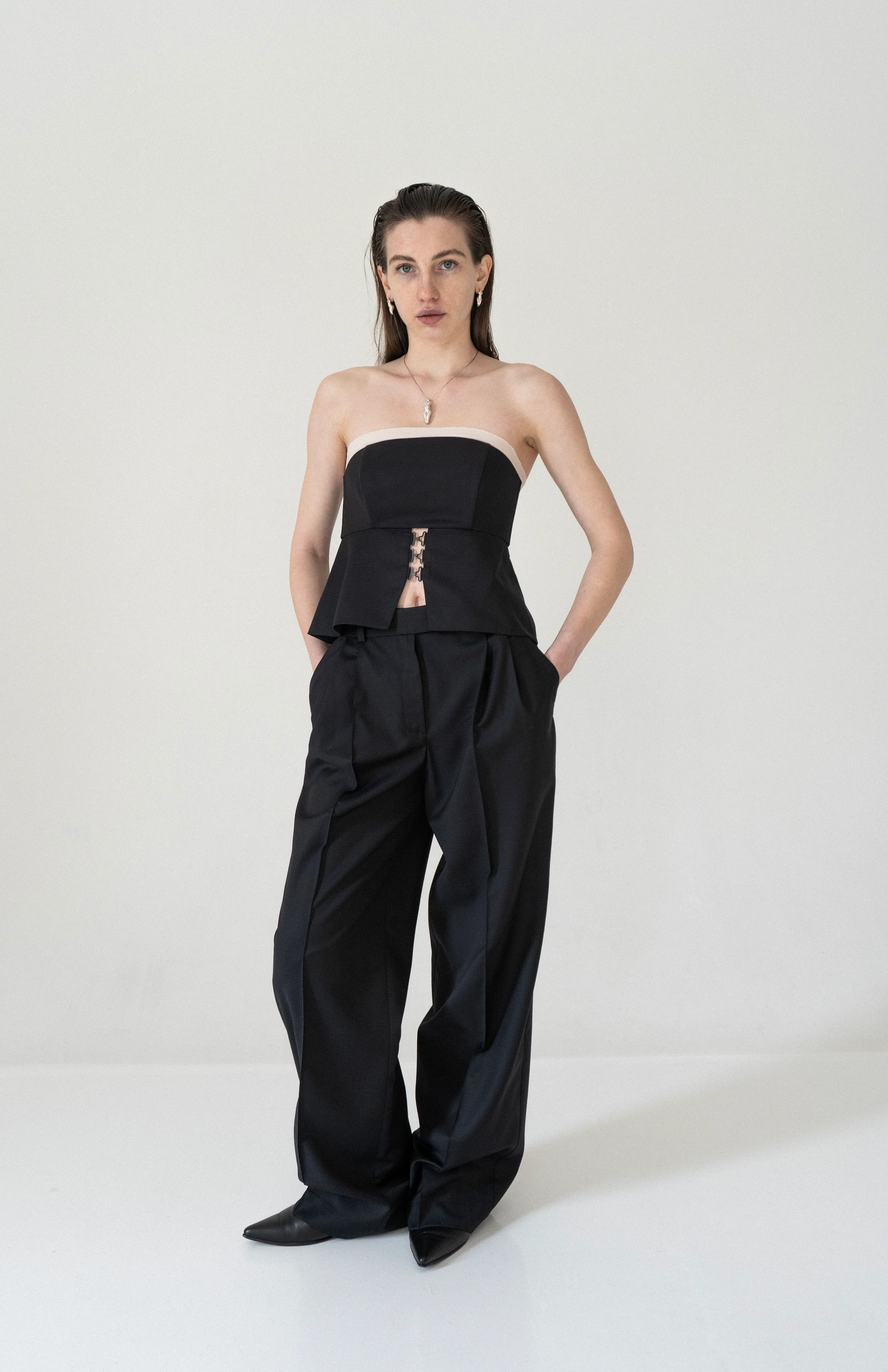 K M by L A N G E Temriava Wool Corset Top - Navy - Image 5