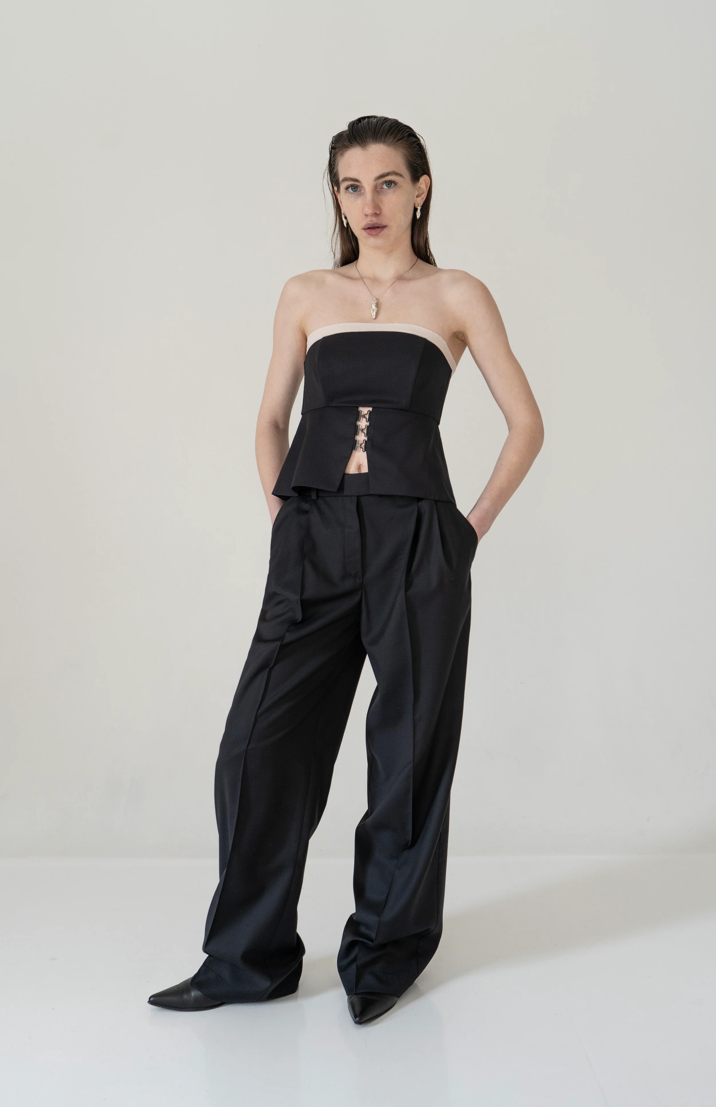 K M by L A N G E Temriava Wool Corset Top - Navy - Image 6